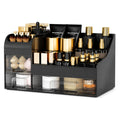 Extra Large Makeup Organizer for Vanity,Countertop Organizer with Drawers and Brush Holder,Men’s Cologne Organizer for Bathroom,Cosmetic Skin Storage for Lipsticks,Nail Polish & Shaving Lotion,Black