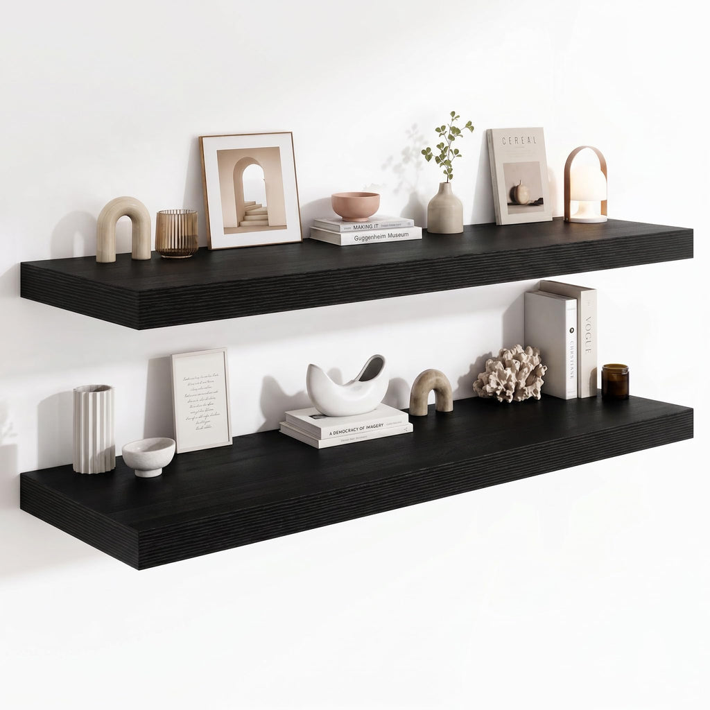 Deep Floating Shelves for Wall, 12 Inch Wide Small Wall Shelves Set of 2, 2 Inch Thick Invisible Wall Mounted Shelves for Bathroom Bedroom Nursery,Walnut Color
