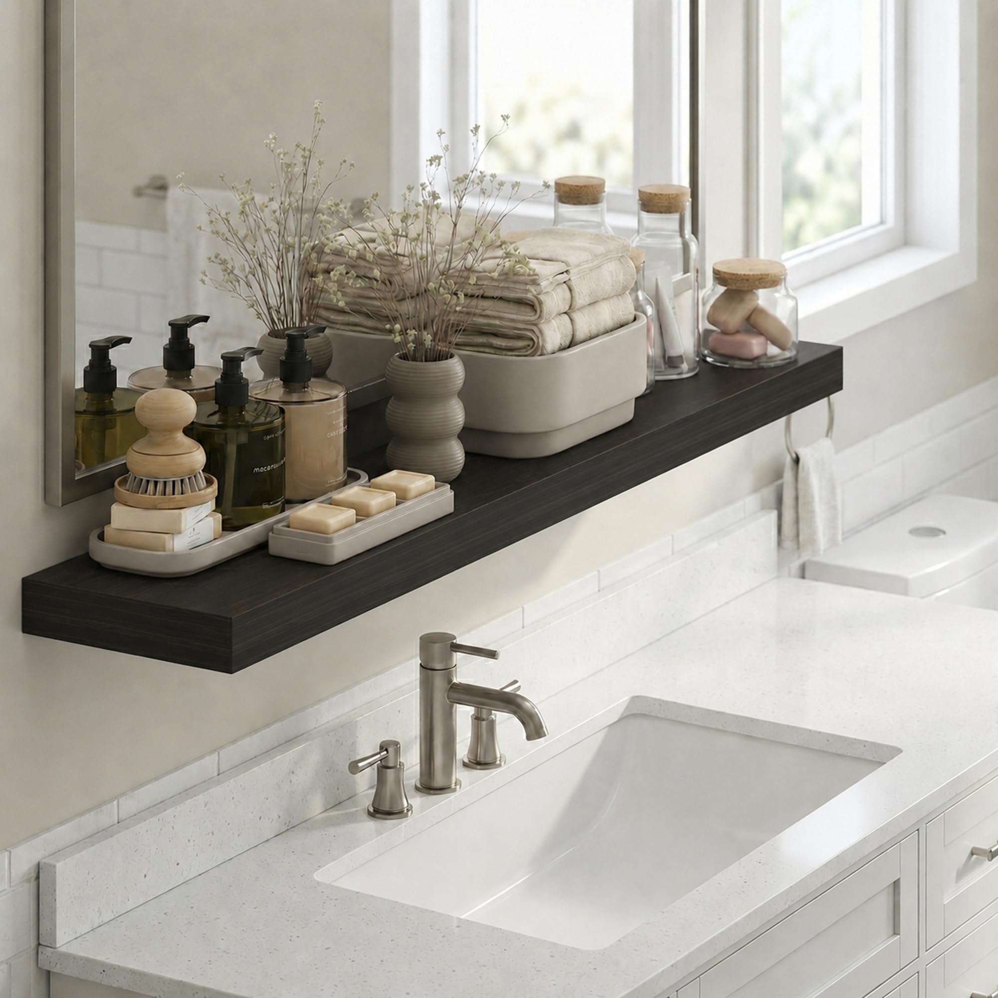 Furinno Tanna Floating Shelves for Wall, Bathroom Wall Shelf, Americano