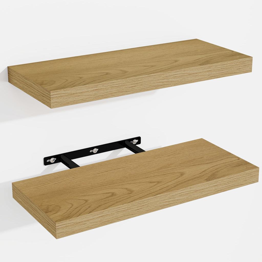 Venusmiles Bathroom Floating Shelves for Wall, 15" Wall Mounted Shelves with Invisible Brackets, 4 Small Wood Floating Wall Shelf Shelves for Living Room, Bedroom, Kitchen, Bathroom (Oak)