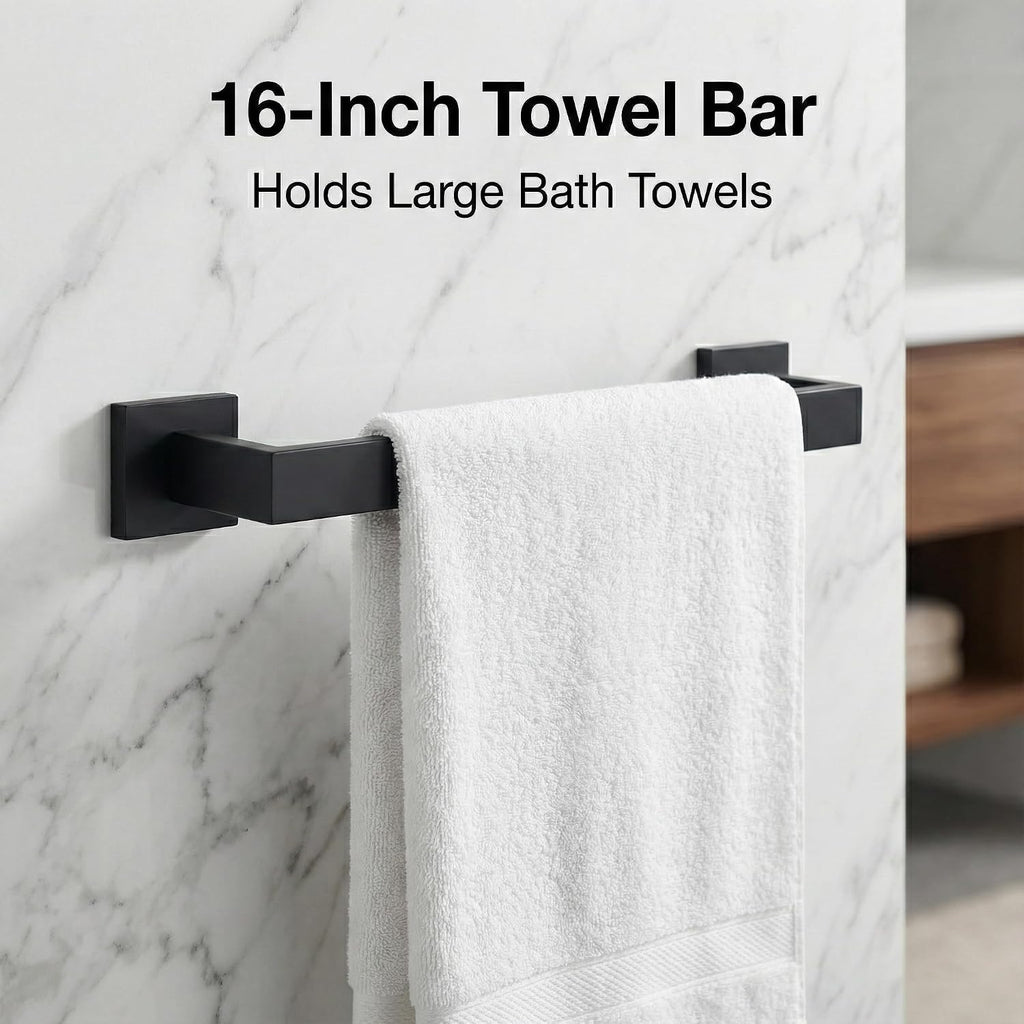 5-Piece Bathroom Hardware Set, 16 in Towel Bar, Matte Black