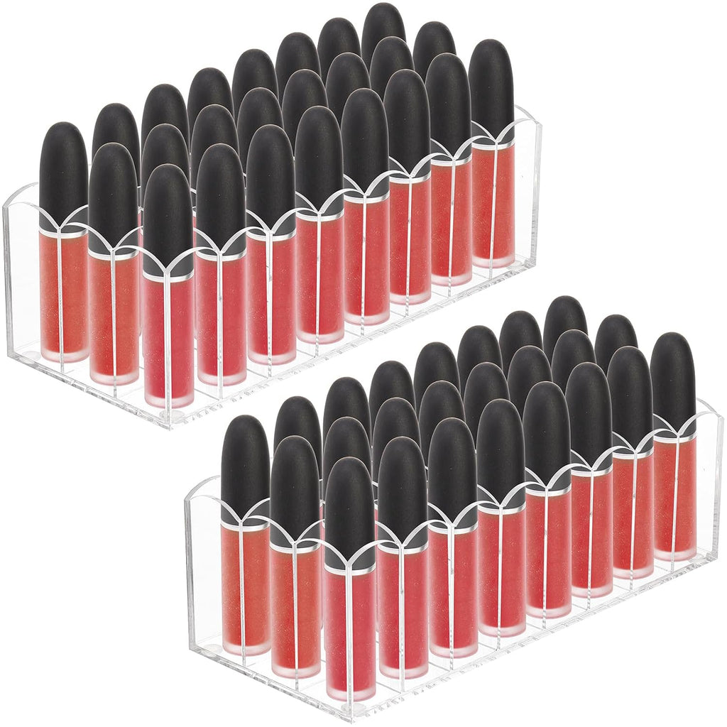 Hedume 2 Pack Lip Gloss Holder Organizer, 24 Spaces Acrylic Lip Gloss & Makeup Holder, Lipgloss Display Case for Tall Products
