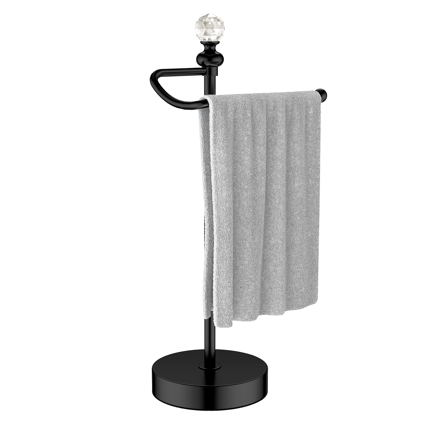 ROLABAM Heavy Weighted Hand Towel Holder (with Crystal Ball) Standing Hand Towel Holder Total Height 16.54'' for Kitchen, Bathroom, Vanity, Classic Decorative Metal Hand Towel Stand, Polished Chrome