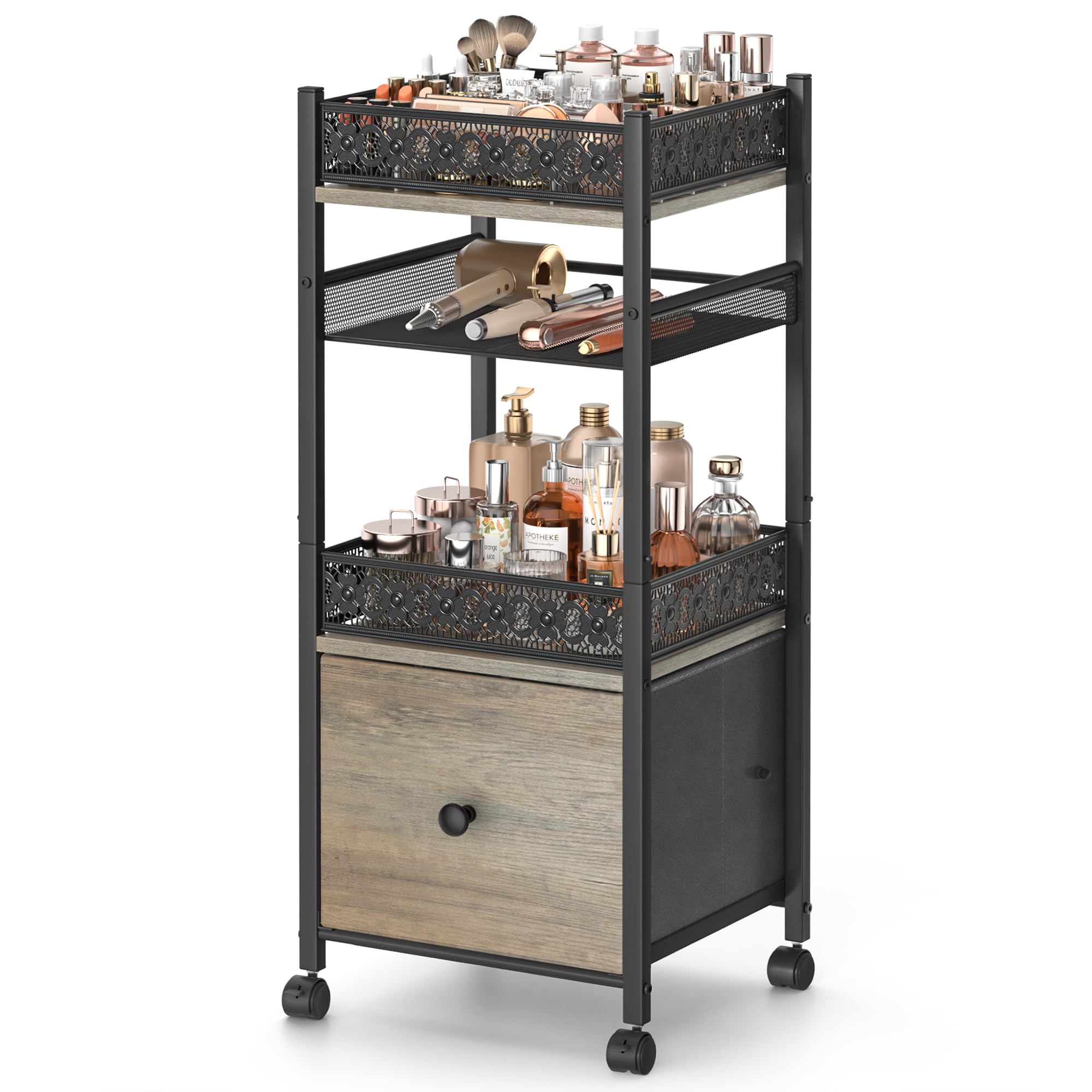 Makeup Organizer, Floor Skincare Organizers Make Up Organizers and Storage with Drawers, Vanity Organizer Cosmetics Display Cases Holder for Skin Care Nail Polish Perfume Black