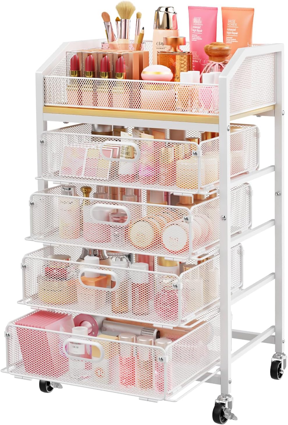 SUNALLY Rolling Makeup Cart with Drawers, Rolling Vanity Nail Cart, White