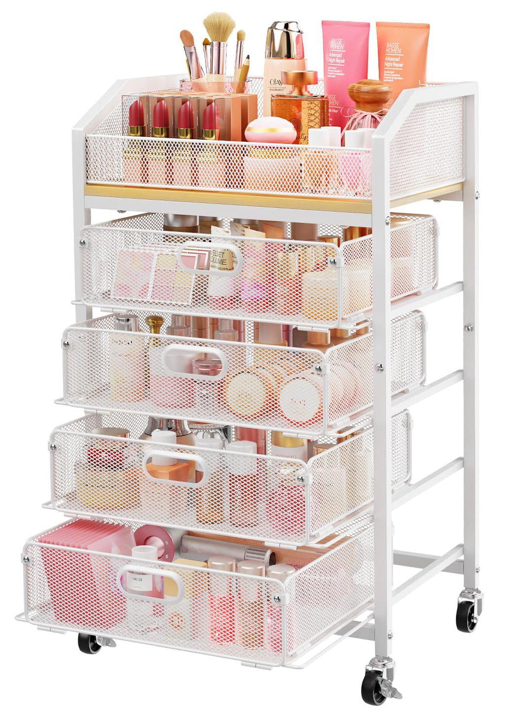SUNALLY Rolling Makeup Cart with Drawers, Rolling Vanity Nail Cart, White