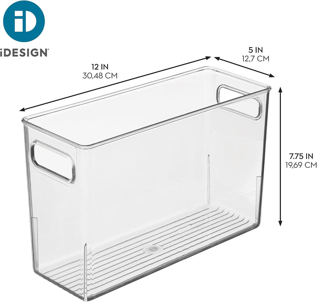 iDesign Slim Clear Plastic Bathroom Storage Bin, Tall Narrow