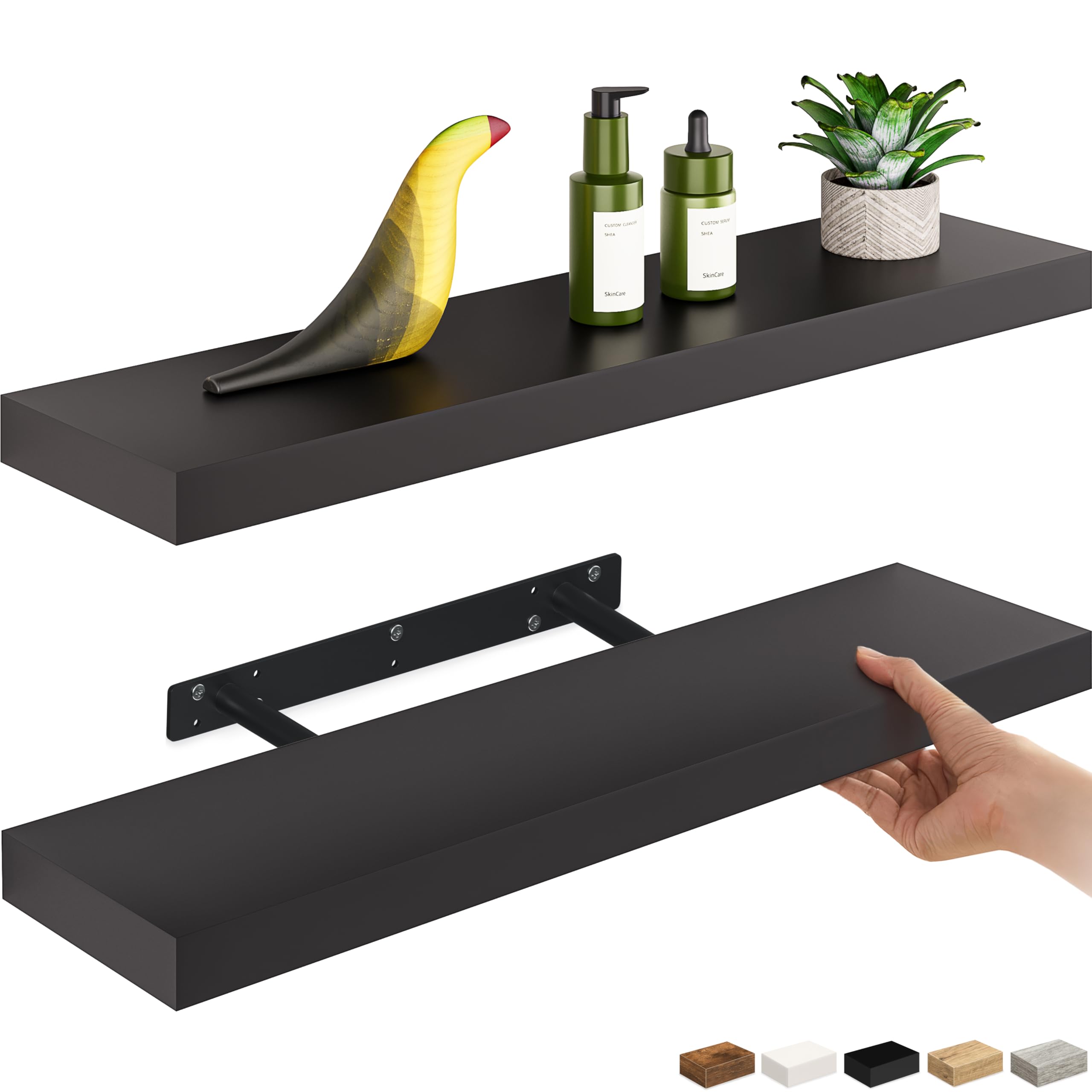 Ballucci Floating Shelf, 36" Hanging Shelf with Invisible Brackets, Wooden Floating Shelves for Walls, Book Shelf, Wall Shelves for Home Office, Bathroom, Living Room, 6 inch Deep, Gray