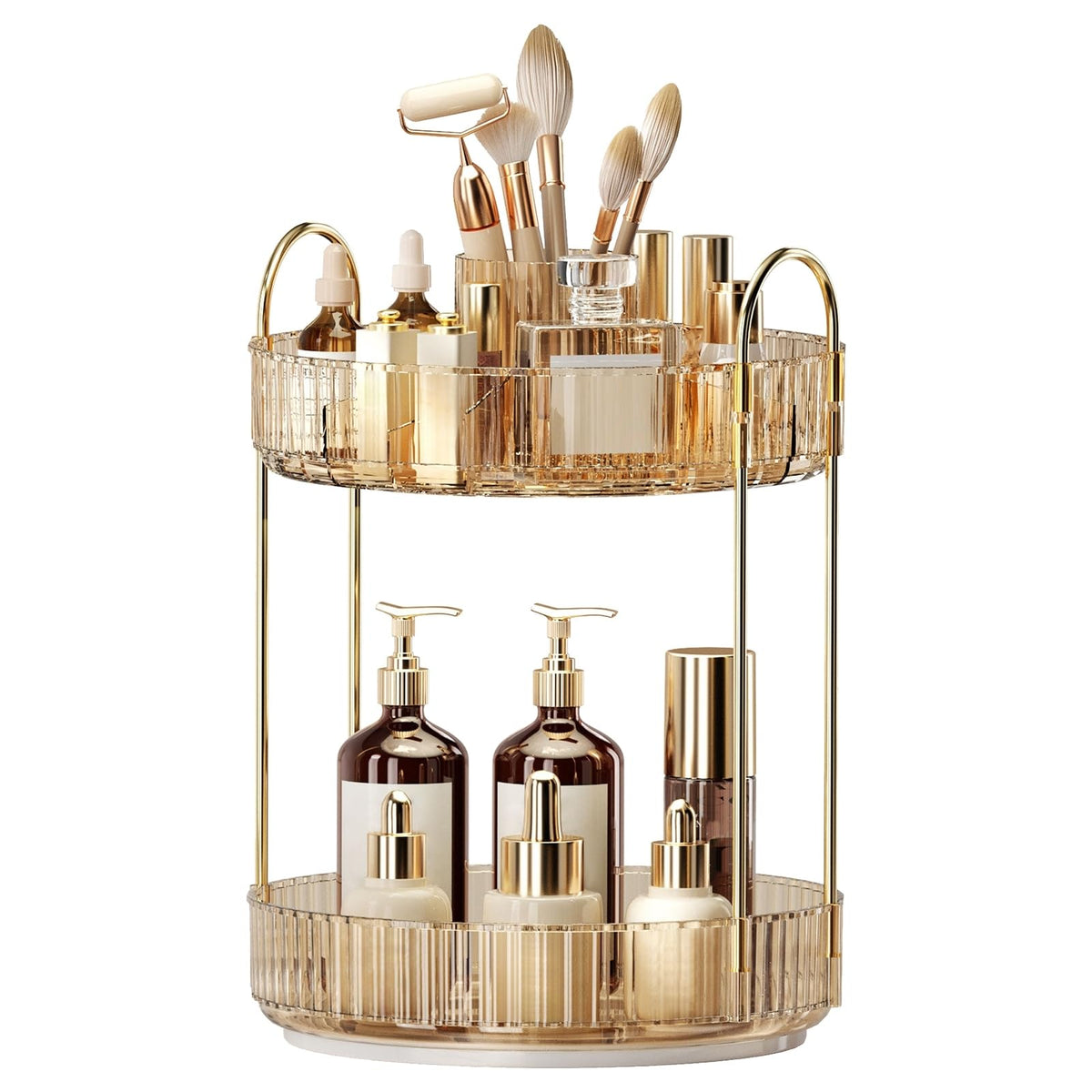 360° Rotating Makeup Organizer, Large-Capacity Skincare Make Up Storage 3 Tier Perfume Organizers Cosmetic Dresser Organizer with Makeup Brush Holder, Fits Bedroom, Bathroom, Vanity Shelf Countertop