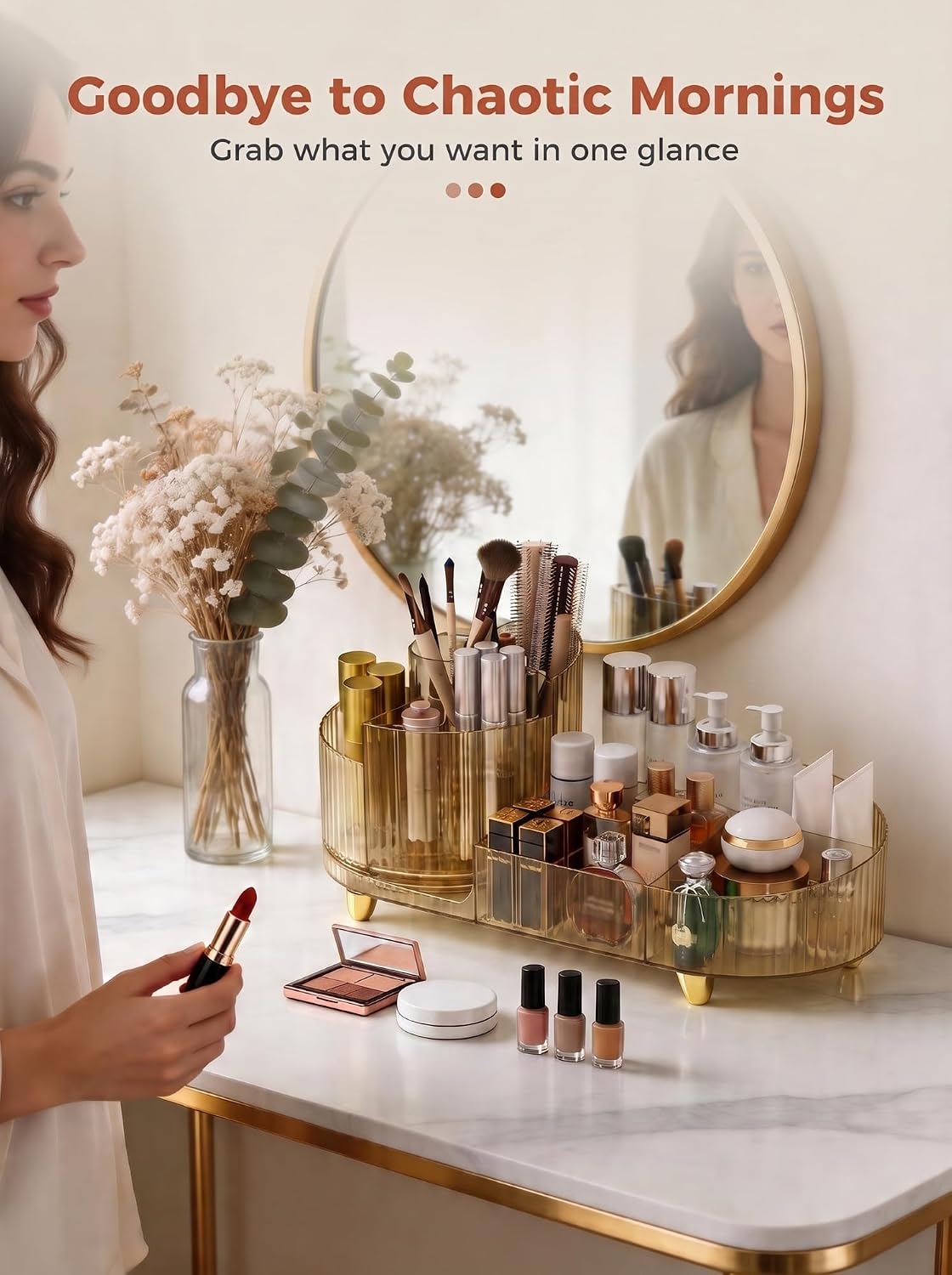 Booklov Rotating Makeup Organizer for Vanity Countertop, Amber