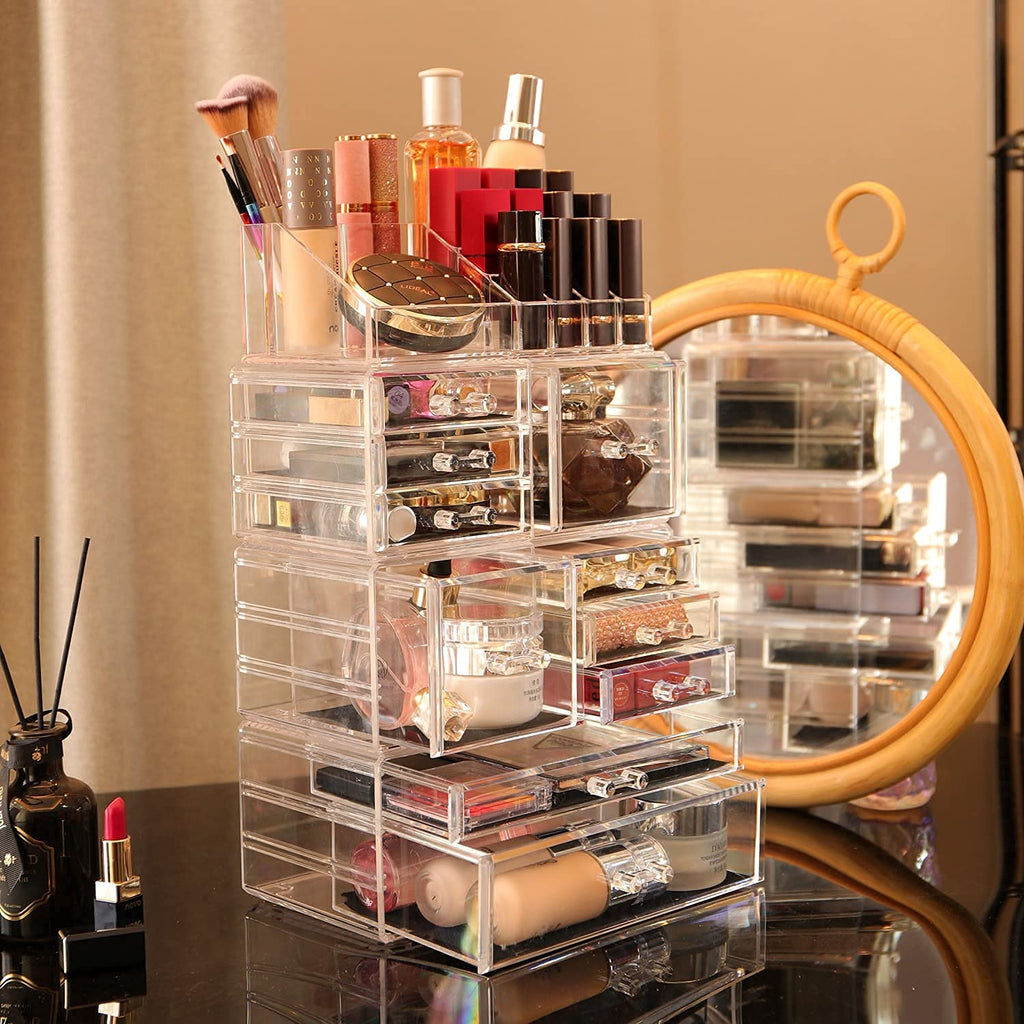 Cq Acrylic 4 Pack Clear Makeup Storage, Stackable 10 Drawer Organizer for Vanity, Jewelry, Hair Clip, Beauty & Skincare Products