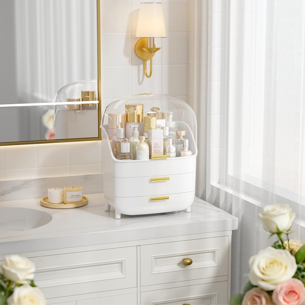 Vtopmart 3-Tier Skincare Makeup Organizer with Drawer and LId, White