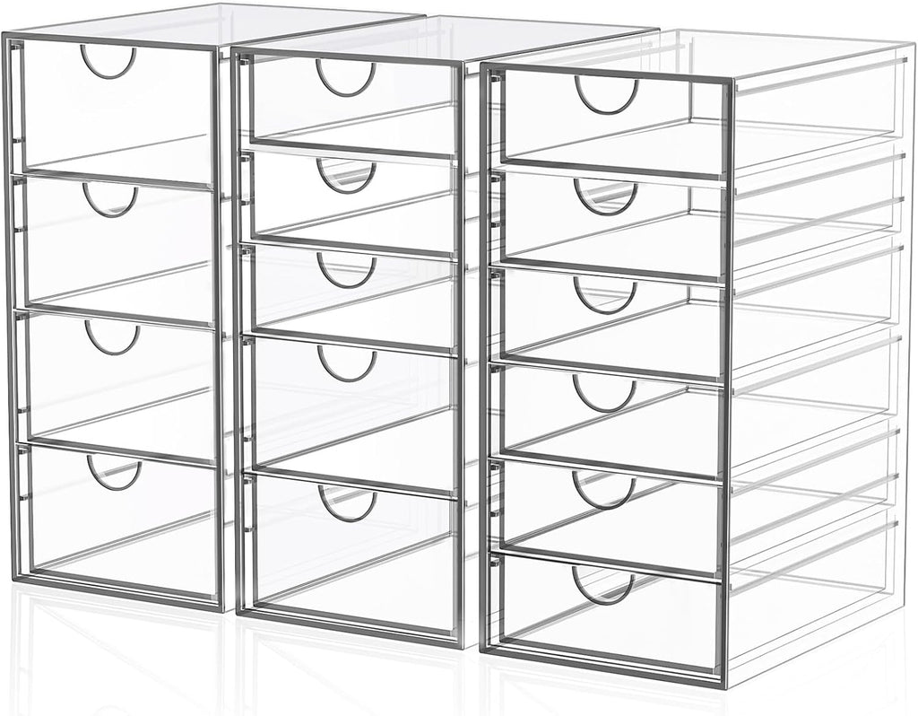 YFXCVSL 3-Pack Acrylic 15-Drawer Storage & Makeup Organizer for Desk