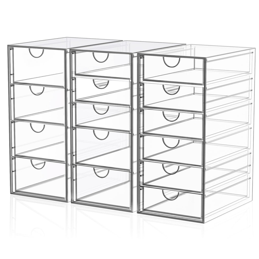 YFXCVSL 3-Pack Acrylic 15-Drawer Storage & Makeup Organizer for Desk