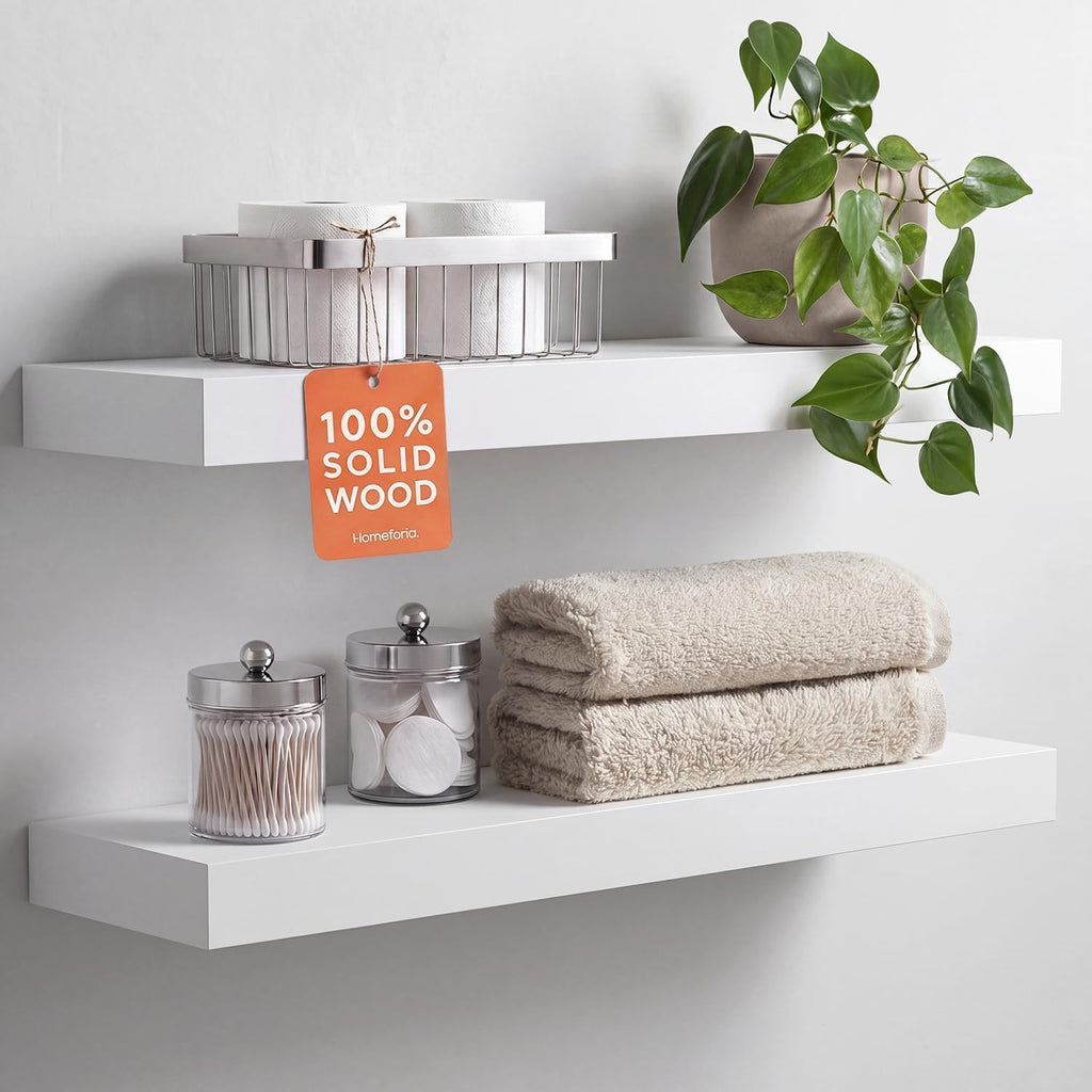 Homeforia 24 Inch Floating Shelves, High-End Solid Pine Wood, Set of 2