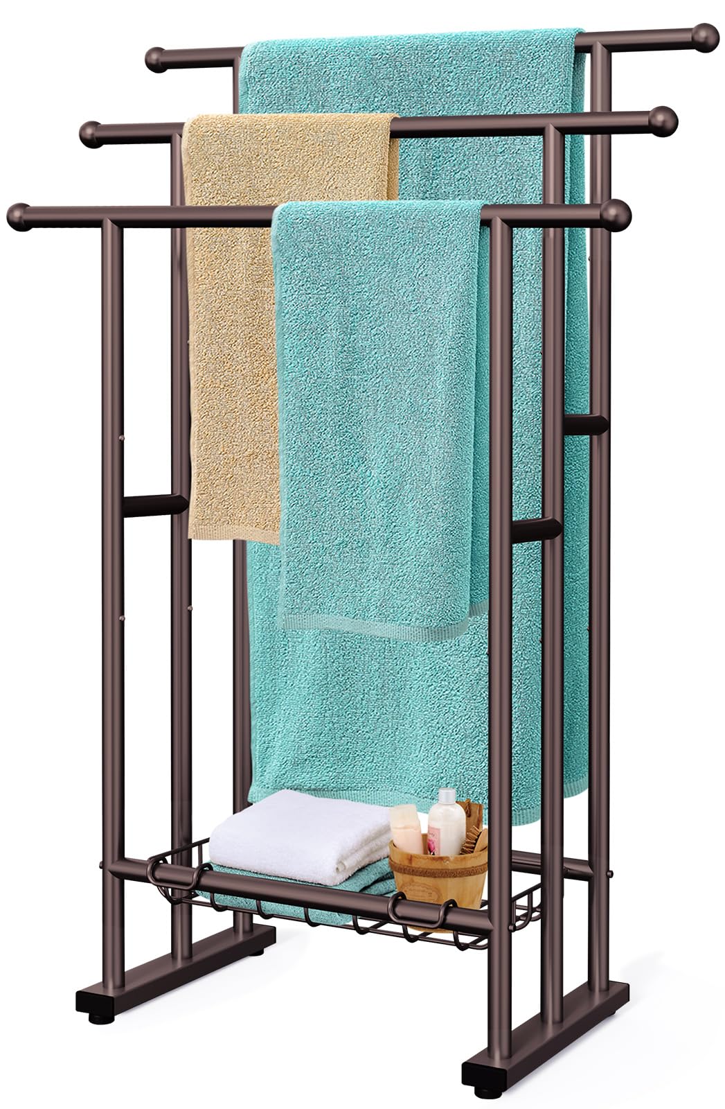 Kayfia 40'' Freestanding 3 Tier Alloy Steel Towel Rack with Storage Basket