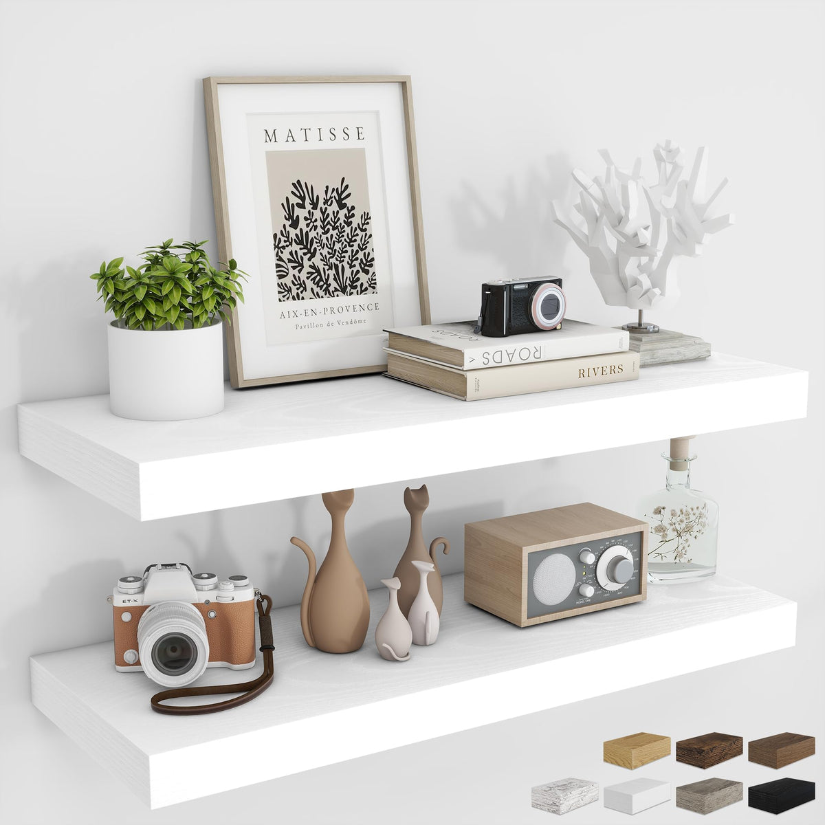 RICHFOCUS 28Inch Floating Shelves for Wall 2 Pack Shelves for Bedroom|Kitchen|Bathroom|Laundry Room Rustic Wood Wall Mounted Shelf with Invisible Brackets for Books|Storage|Decor, Oak