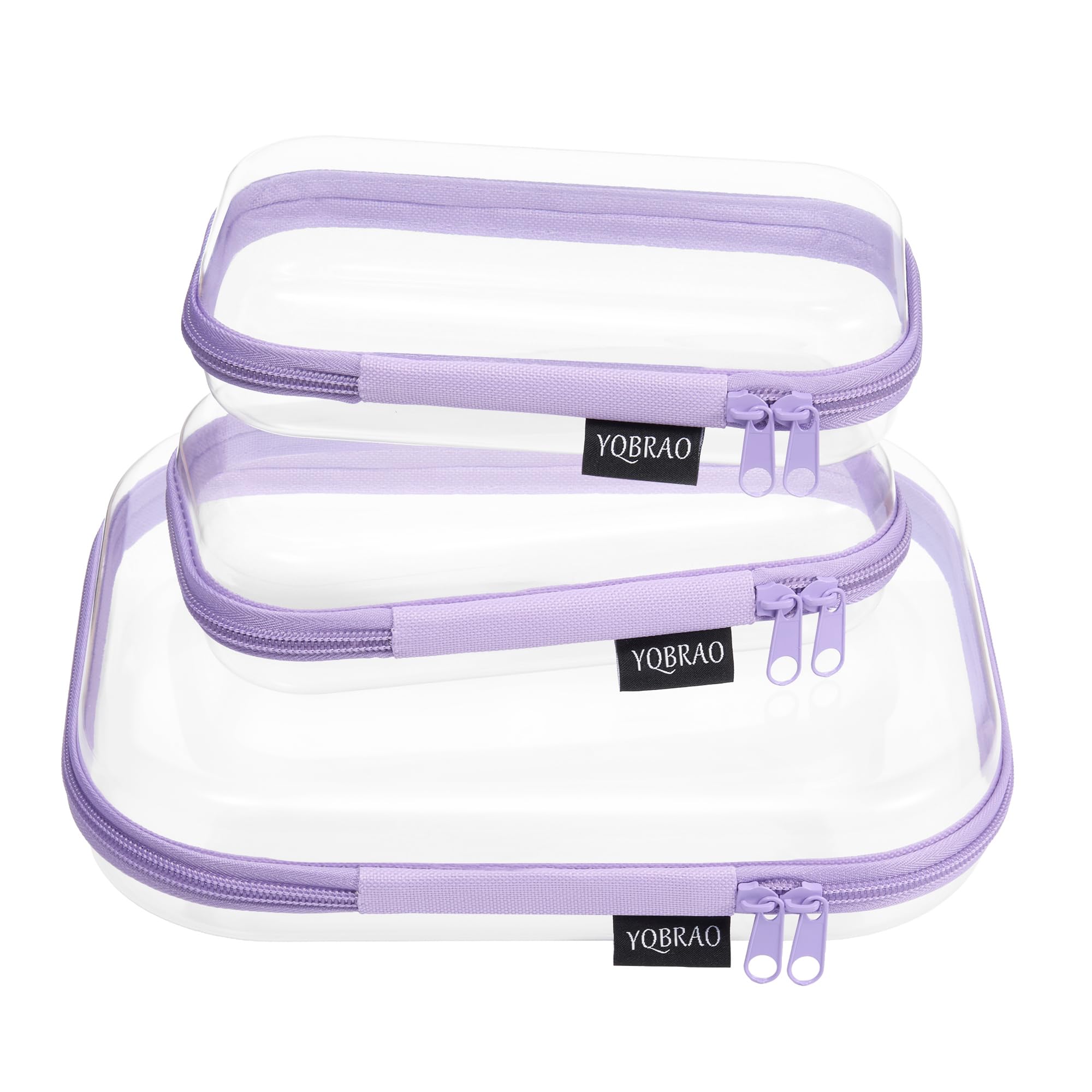 YQBRAO 3-Piece Clear Hard Shell Zipper Case Set, 1L 1M 1S, Pink