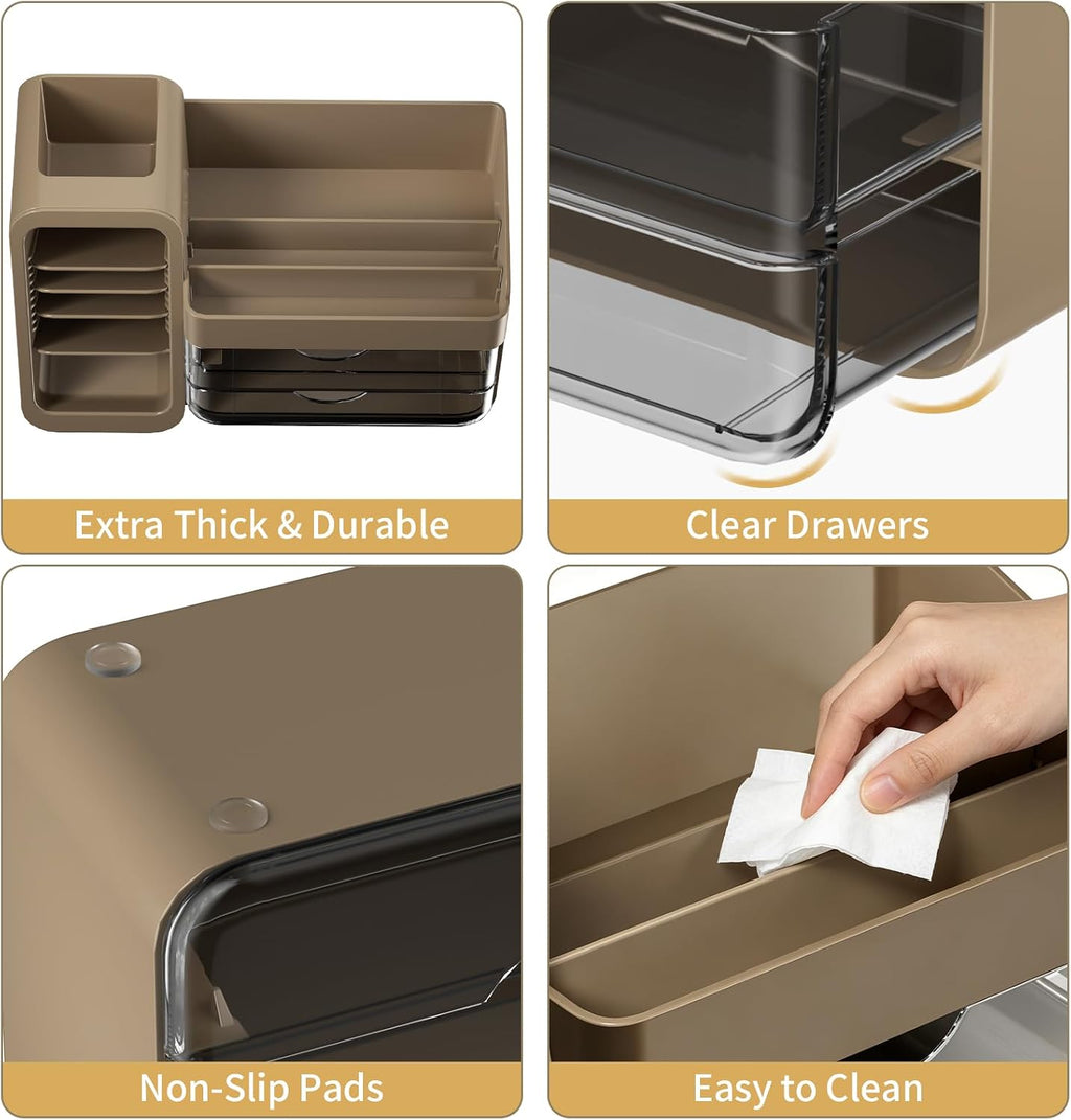 Countertop Makeup Skincare Organizer with Adjustable Brush Holder, Taupe