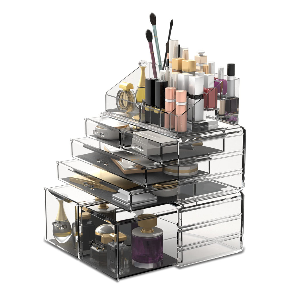 READAEER Makeup Organizer 3 Pieces Cosmetic Storage Case with 6 Drawers (Black)