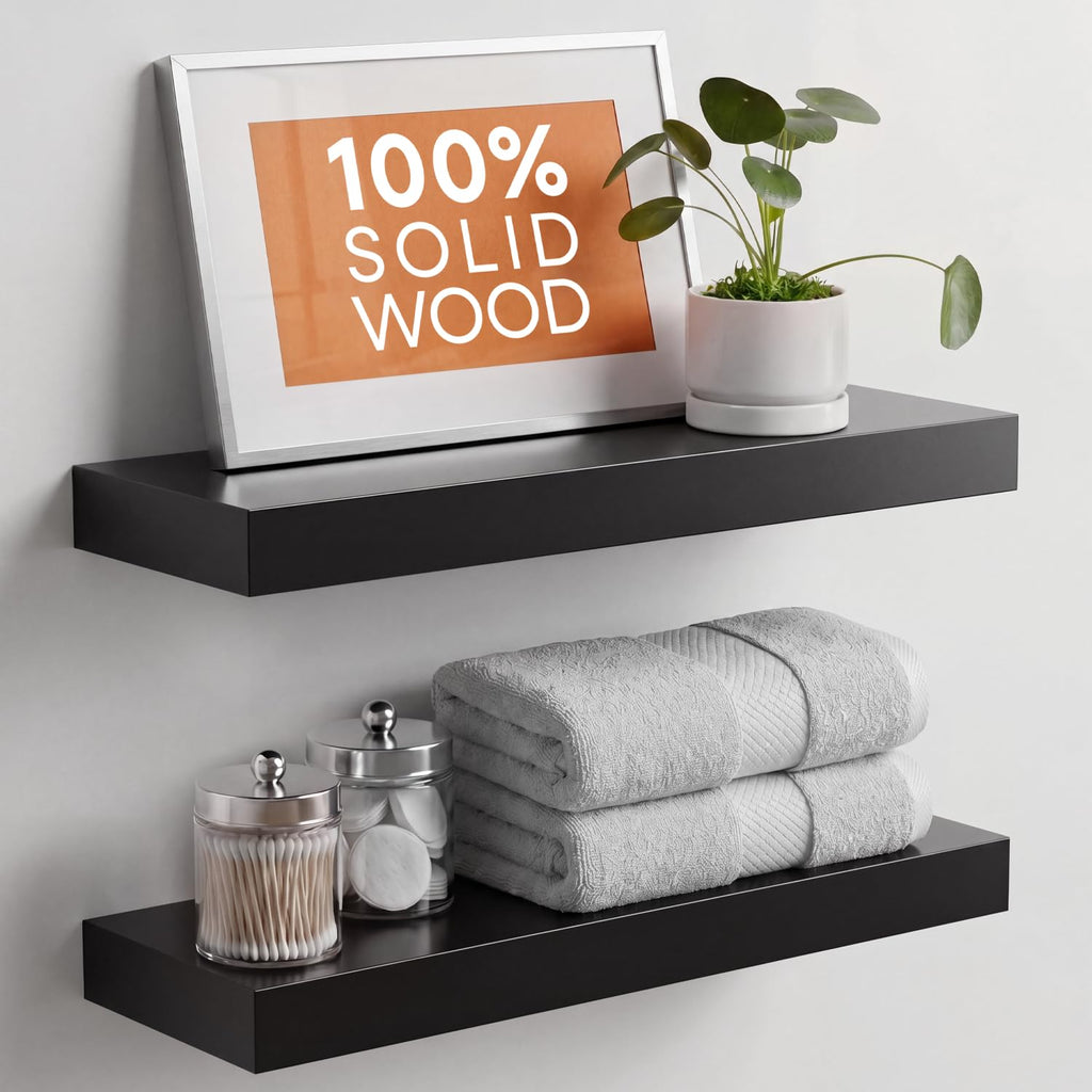 Homeforia 24 Inch Floating Shelves, High-End Solid Pine Wood, Set of 2