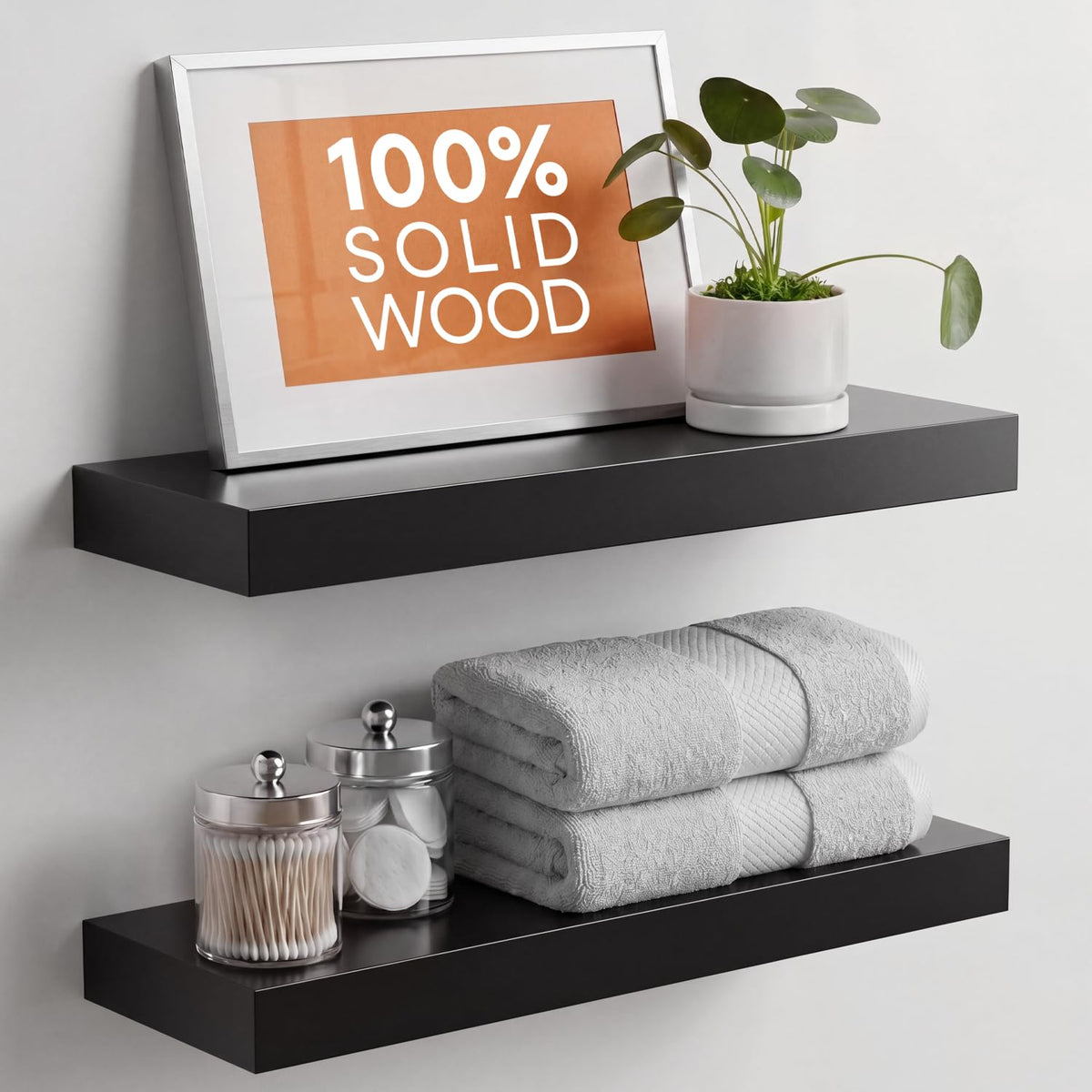 Homeforia 24 Inch Floating Shelves, High-End Solid Pine Wood, Set of 2