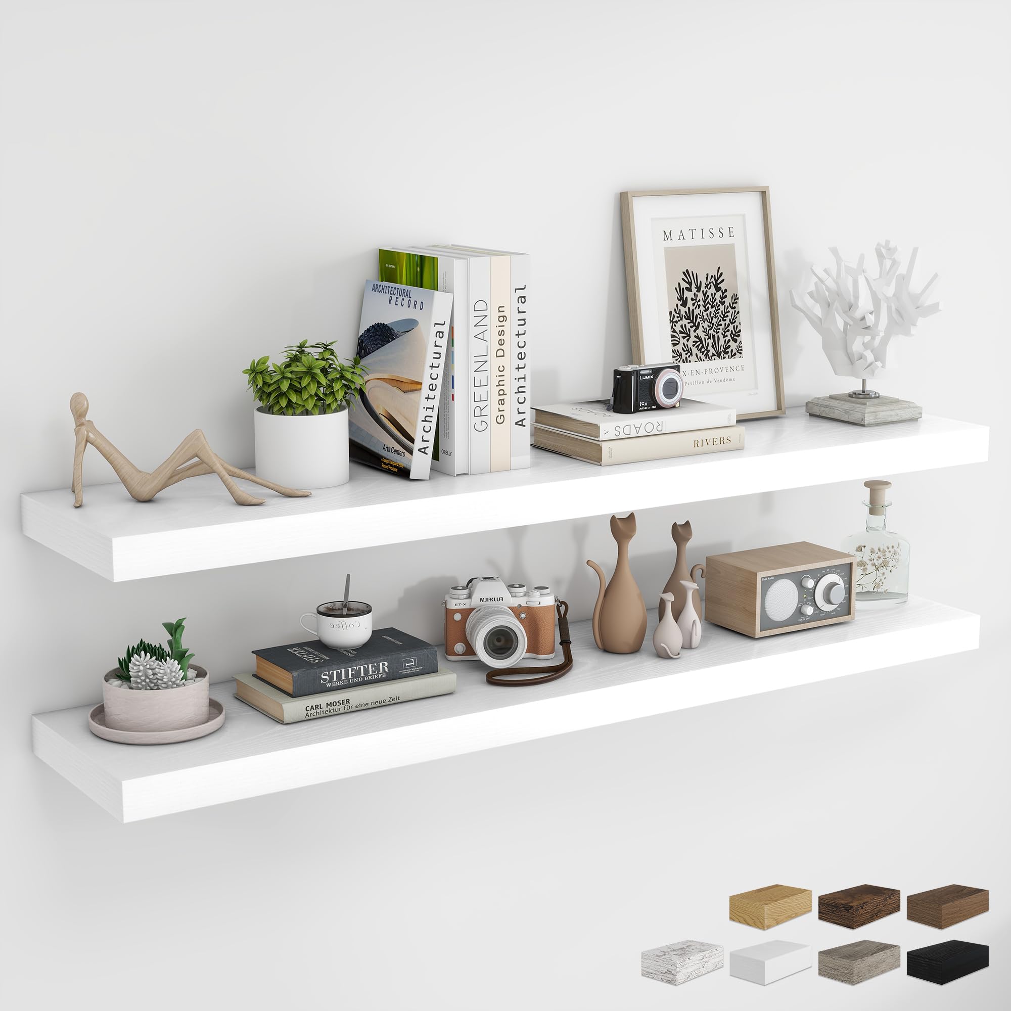 RICHFOCUS 28Inch Floating Shelves for Wall 2 Pack Shelves for Bedroom|Kitchen|Bathroom|Laundry Room Rustic Wood Wall Mounted Shelf with Invisible Brackets for Books|Storage|Decor, Oak