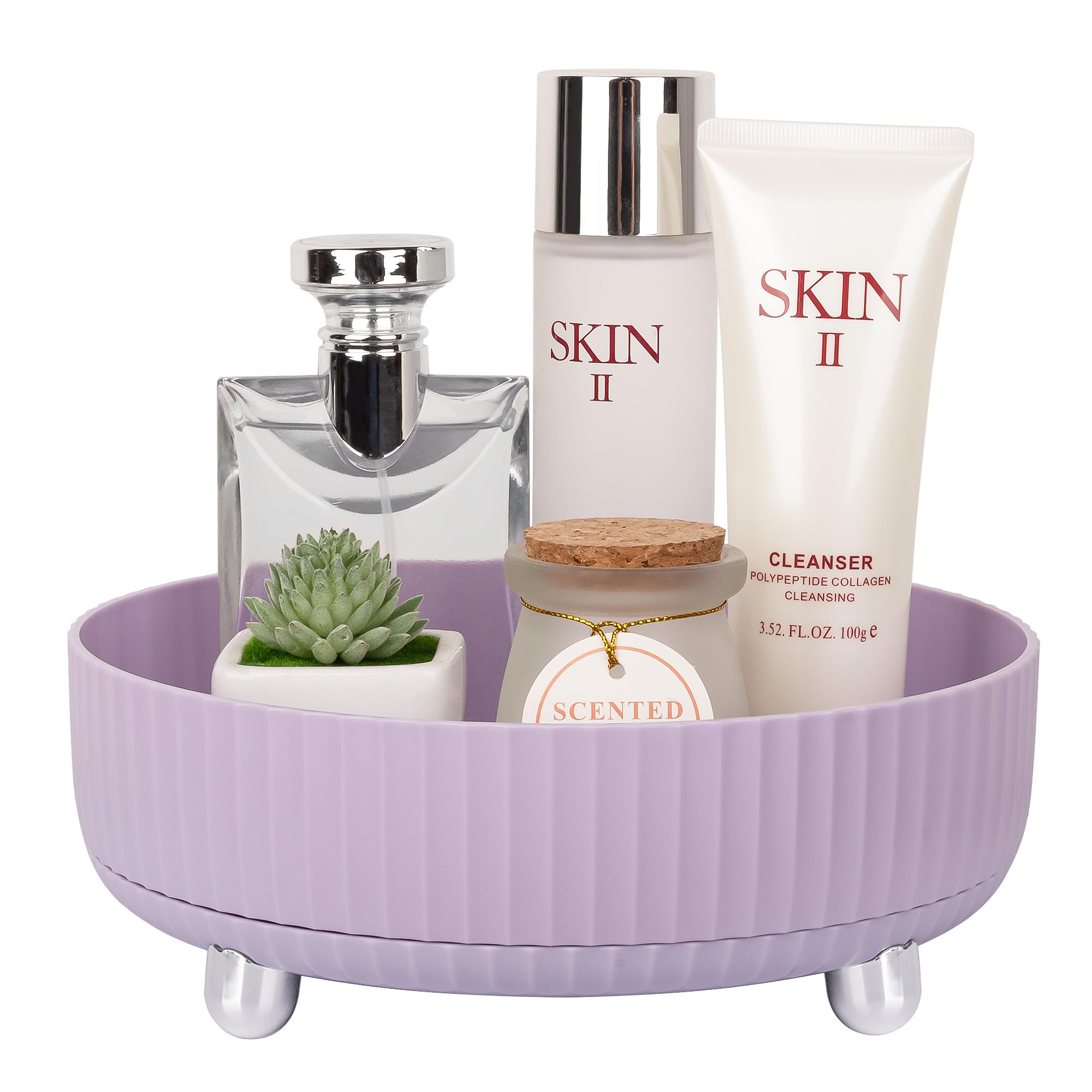 360 Rotating Makeup Perfume Organizer Skincare Tray, Small Ivory White