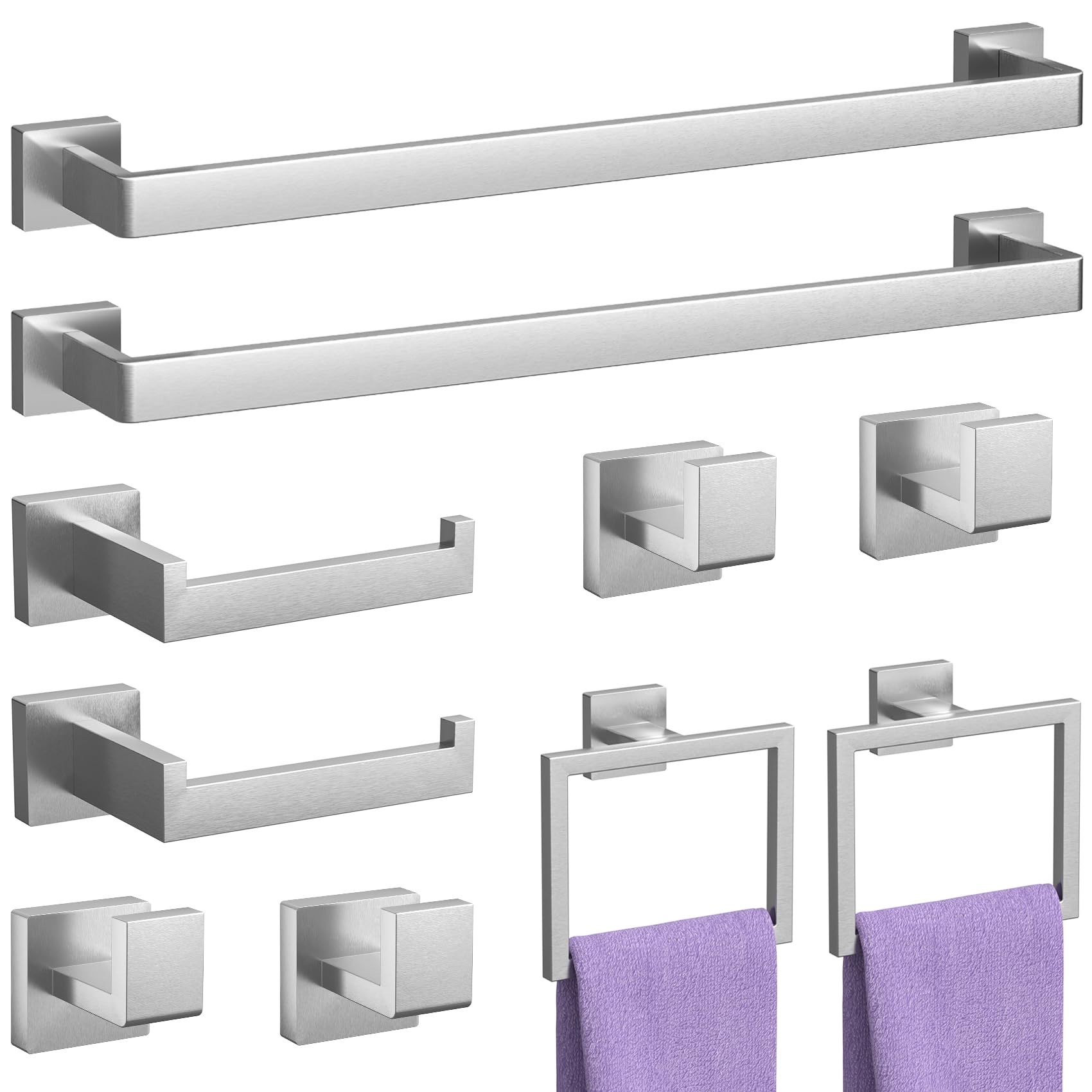 10-Pieces Matte Black Bathroom Accessories Set 23.6 Inch Towel Bar Set.