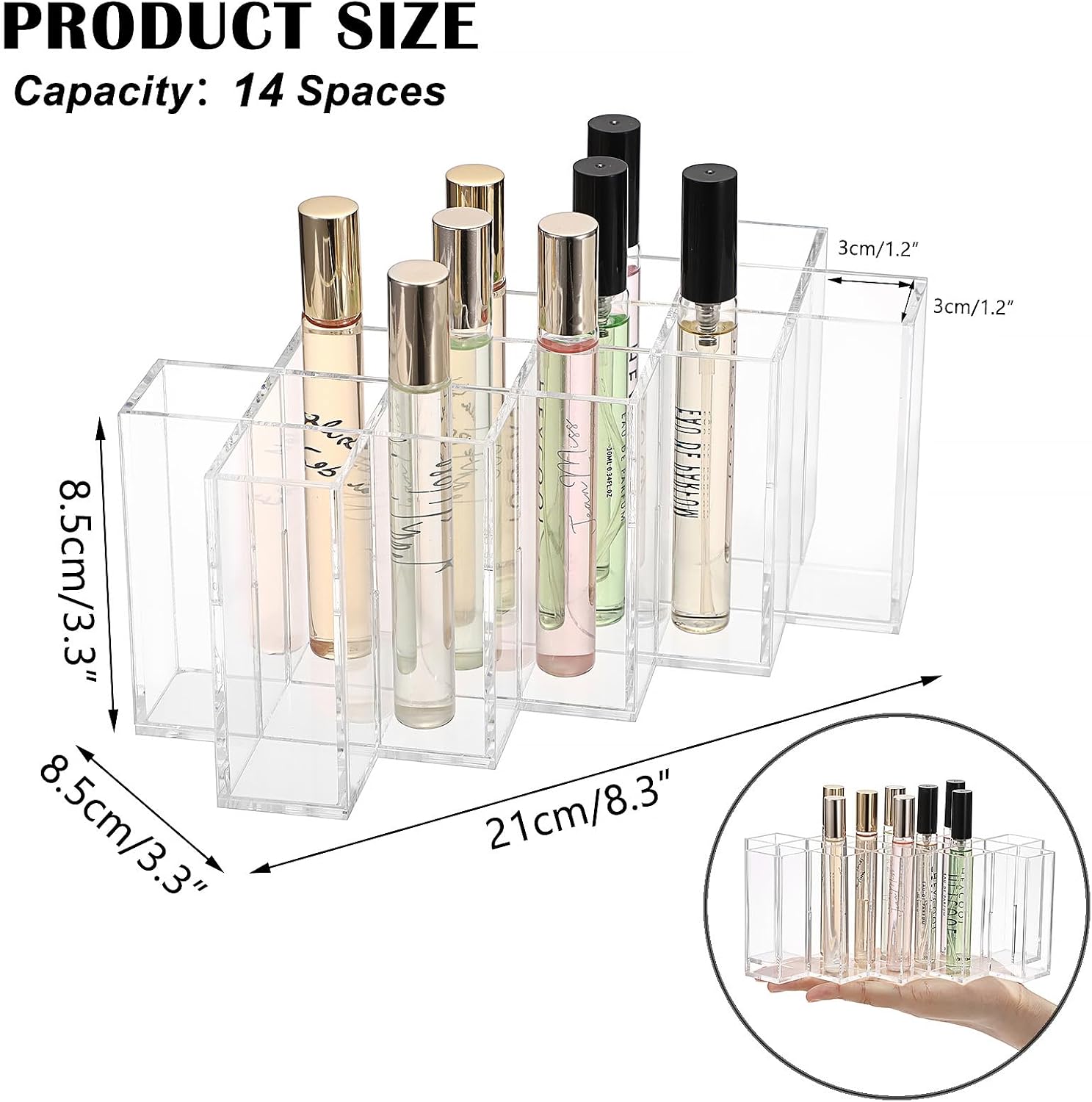 ELLDOO Rollerball Perfume Organizer, 14 Spaces Acrylic Perfume Storage