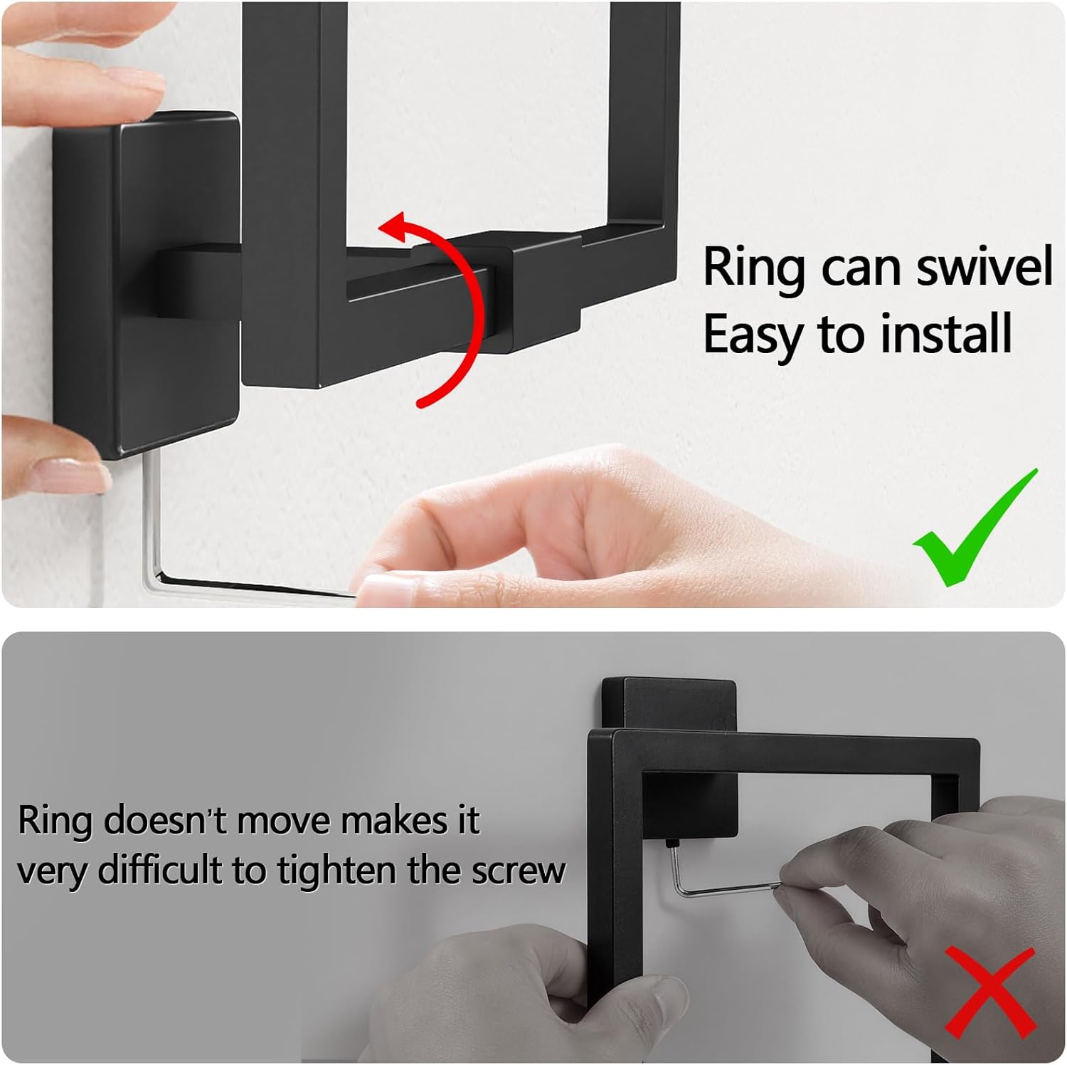 CHJgroup Hand Towel Holder for Bathroom Wall, Square 180° Swivel Towel Ring