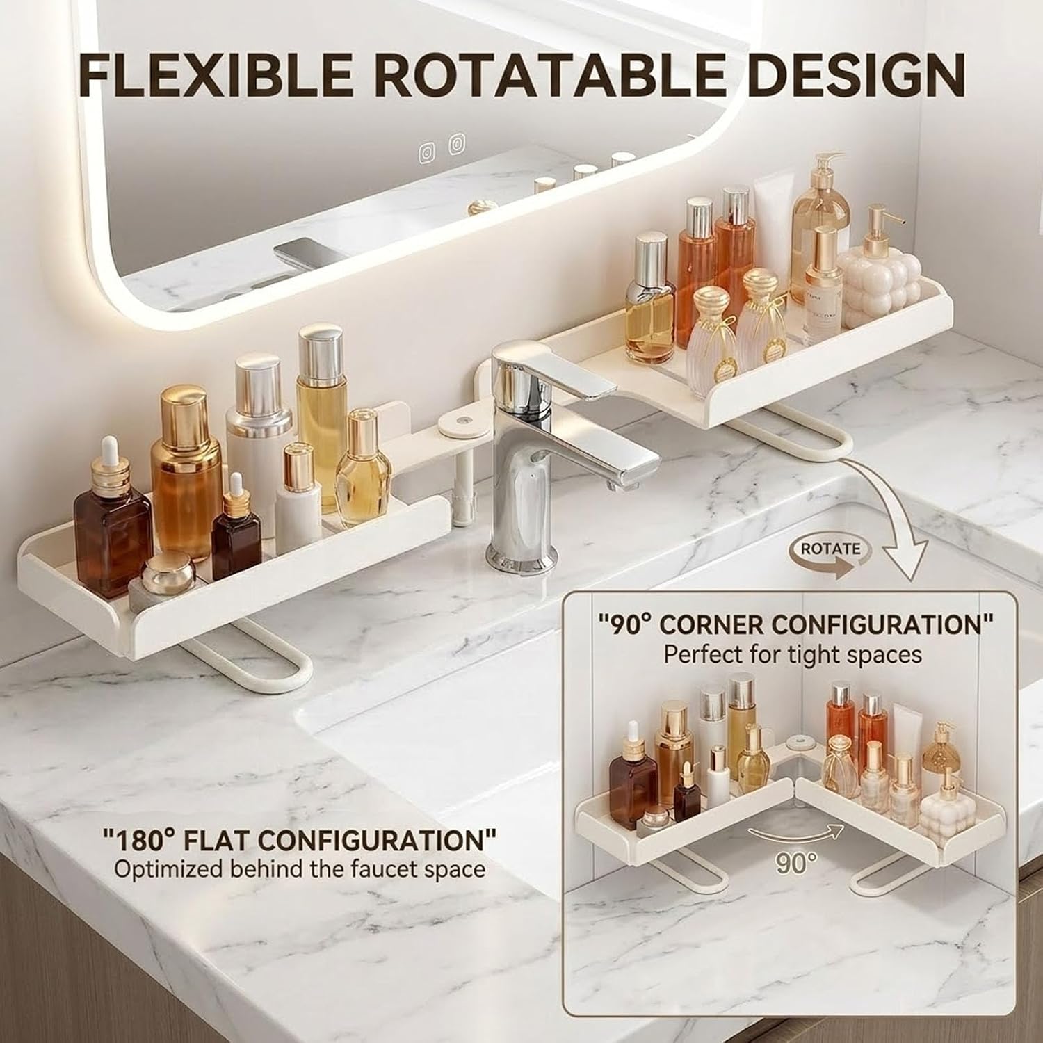 Foldable Over Sink Shelf Bathroom, Over-Faucet Shelf Organizer，Black 24in