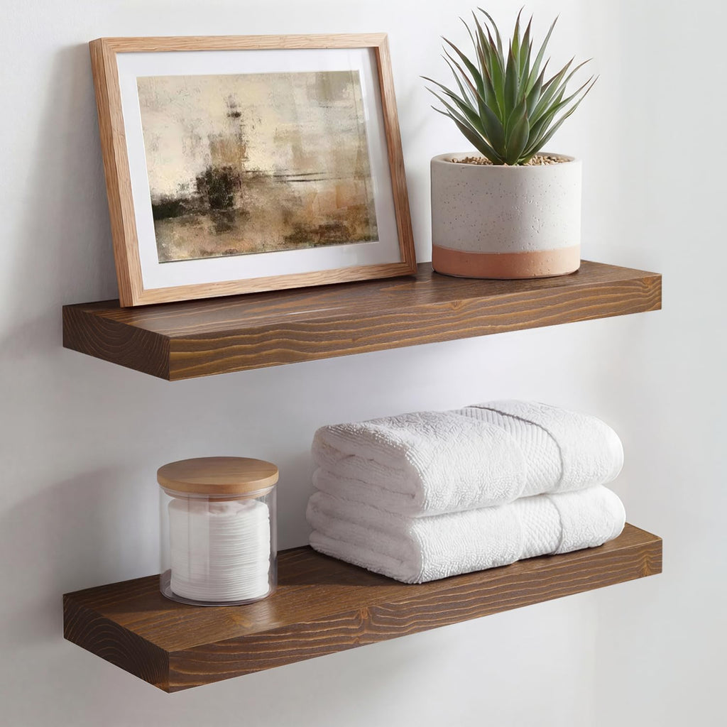 Homeforia 24 Inch Floating Shelves, High-End Solid Pine Wood, Set of 2