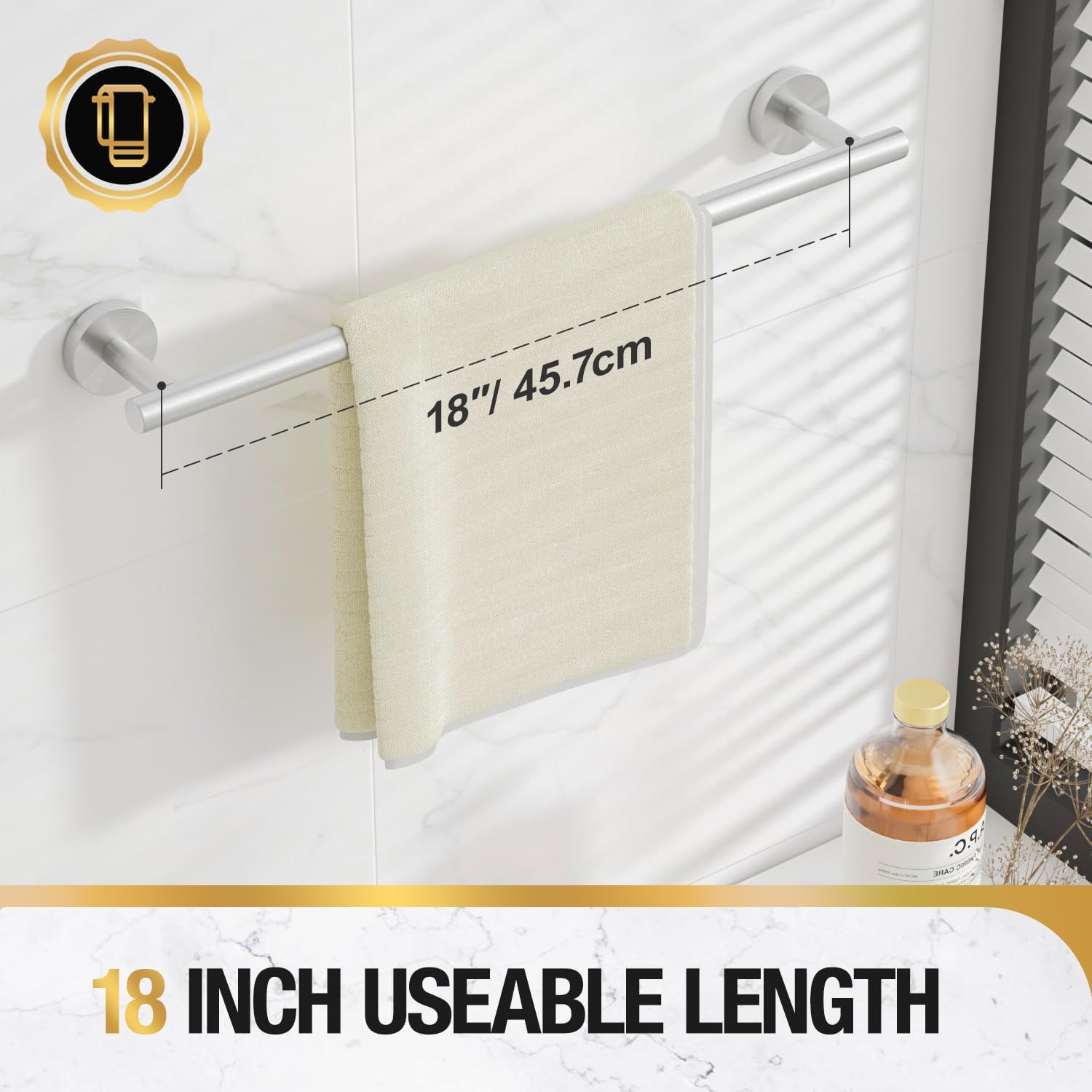 HITSLAM Brushed Nickel 18 Inch Towel Bar for Bathroom, SUS304 Stainless Steel Bathroom Towel Rack Wall Mounted, Modern Home Decor Bath Towel Holder with Hardware Accessories (Total Length 19.8 Inch)