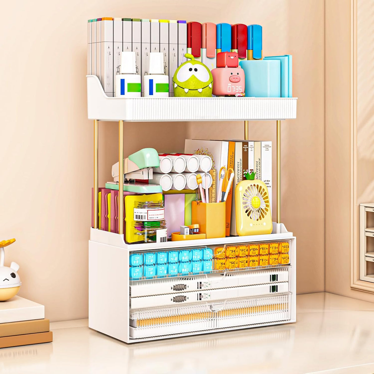 caktraie 3-Drawer 2-Tier Acrylic Makeup & Bathroom Vanity Organizer