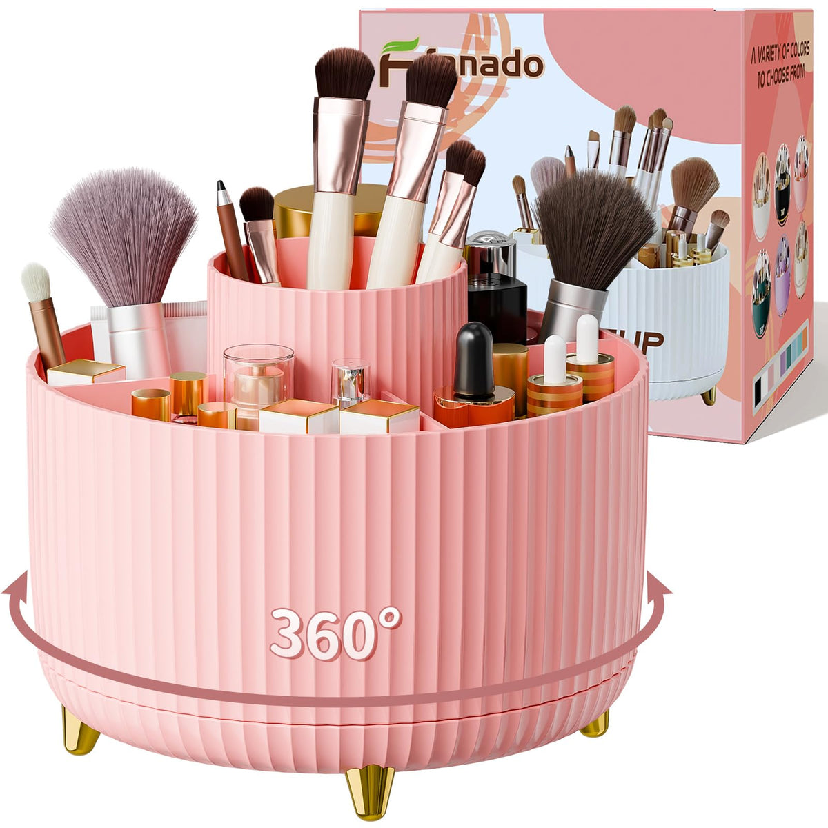 fanado 360° Rotate Makeup Brush Holder Organizer, Makeup Organizers Countertop, Makeup organization and Skincare Storage for Vanity, Desktop, Bathroom (White)