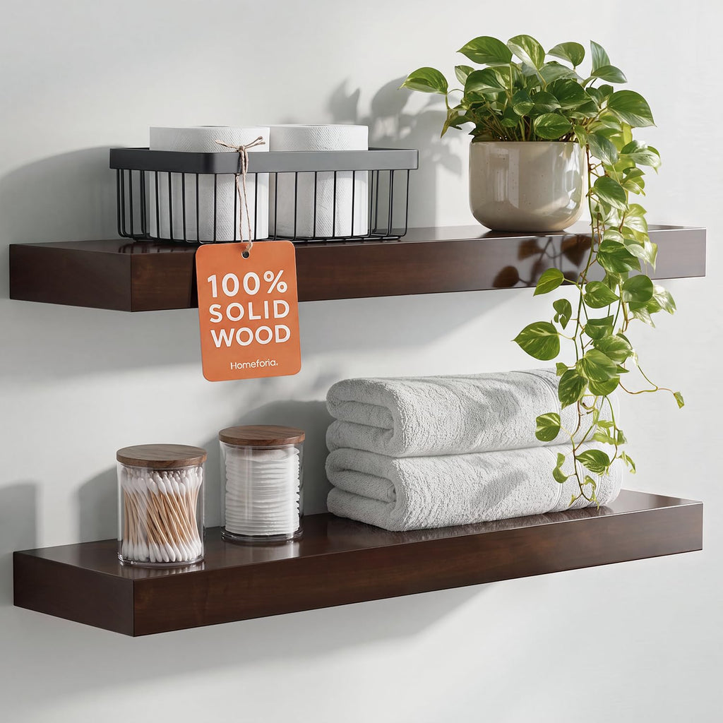 Homeforia 24 Inch Floating Shelves, High-End Solid Pine Wood, Set of 2