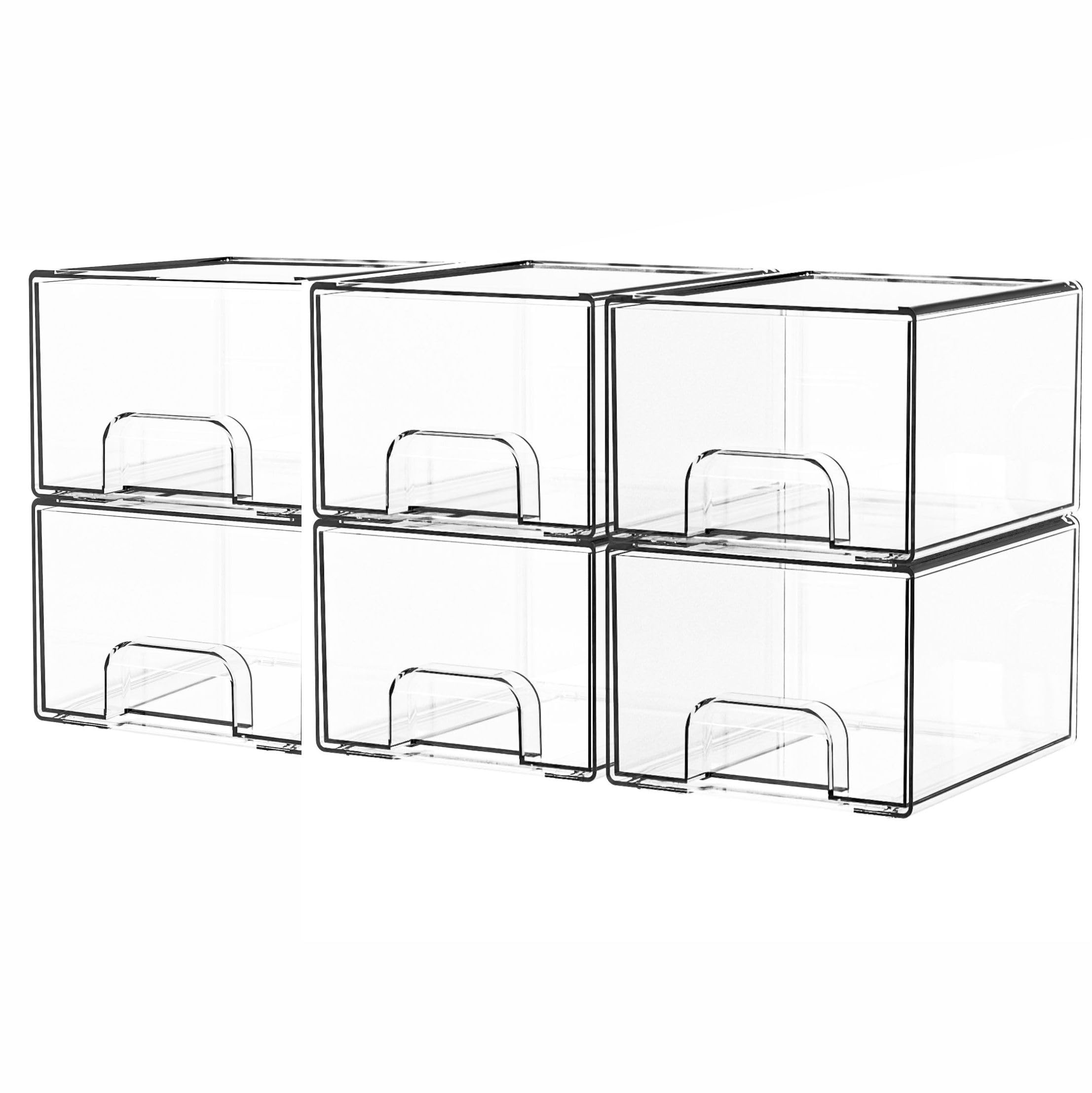 Yieach 4 Pack Clear Stackable Storage Drawers,4.4'' Tall Acrylic Drawer Containers for Organizing,Bathroom Organizers and Storage Bin Box,Plastic Makeup,Medicine Organizer Bins for Cabinet,Undersink