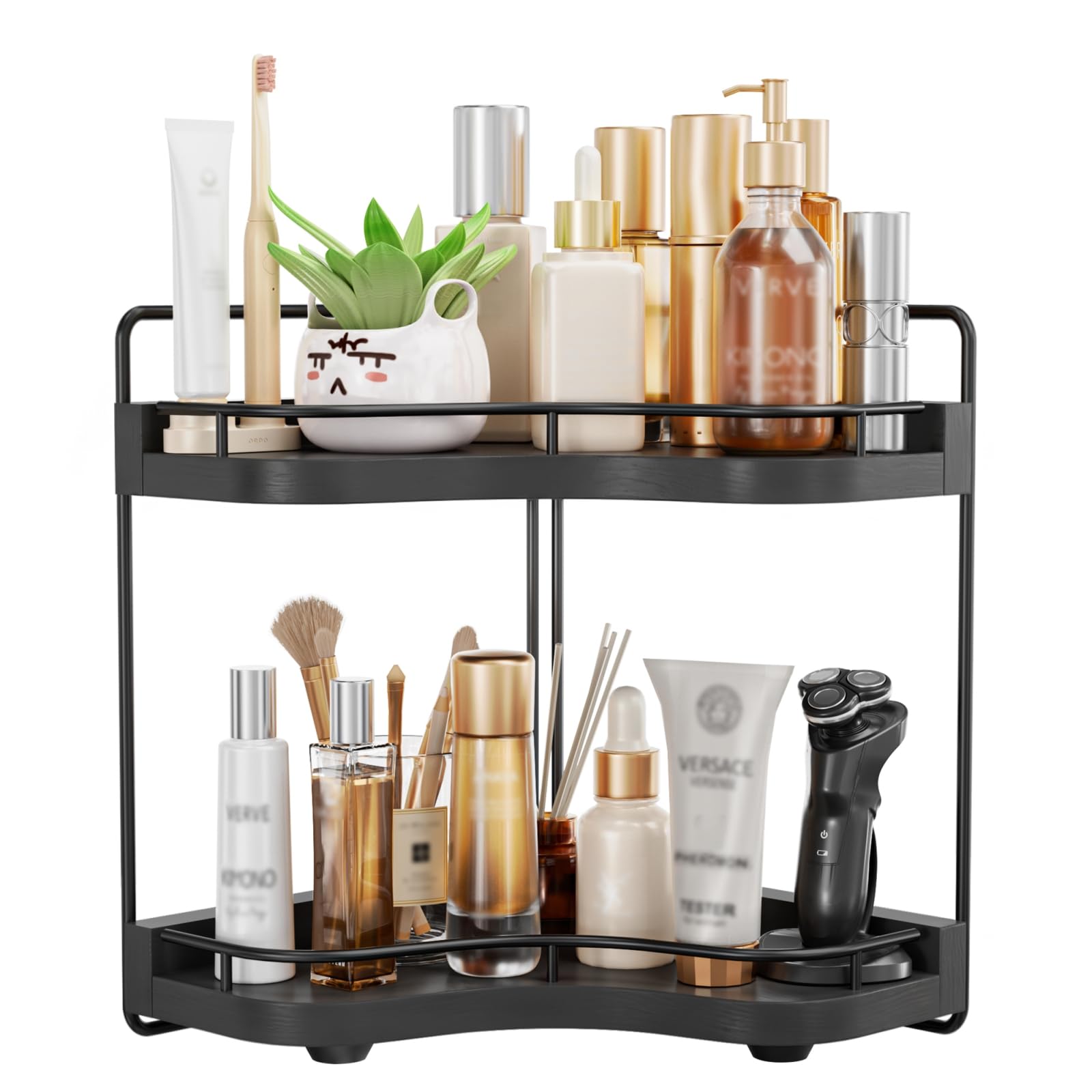 2-Tier Corner Bathroom Counter Organizer, Larger, Dark Brown