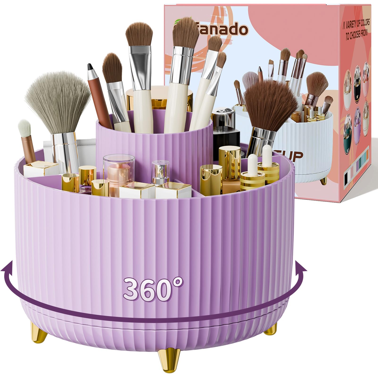 fanado 360° Rotate Makeup Brush Holder Organizer, Makeup Organizers Countertop, Makeup organization and Skincare Storage for Vanity, Desktop, Bathroom (White)