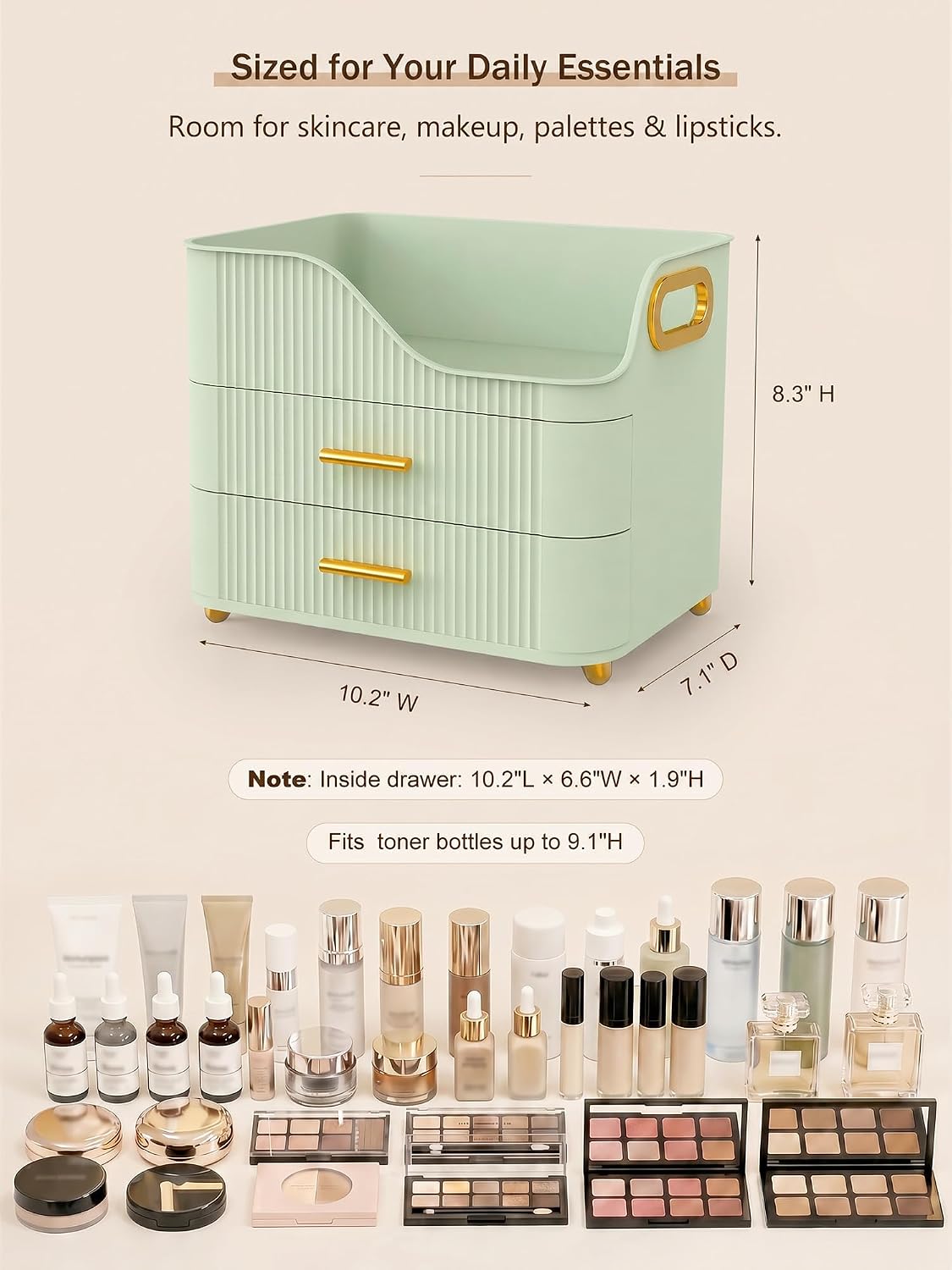 Booklov Large Makeup Organizer for Vanity, Bathroom Countertop, Green