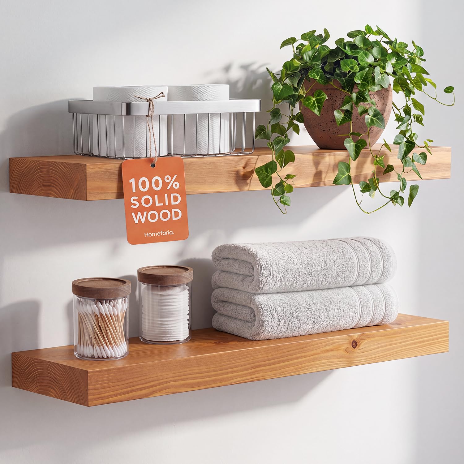 Homeforia 24 Inch Floating Shelves, High-End Solid Pine Wood, Set of 2