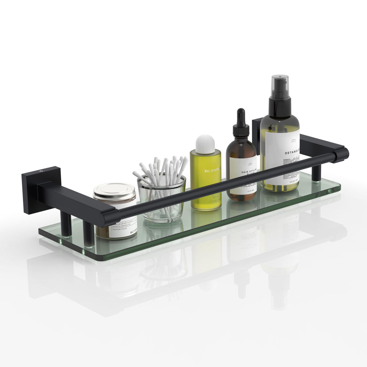 Glass Shelves for Bathroom, 16IN Brushed Nickel Bathroom Shelves for Wall Rectangular Stainless Steel Tempered Glass Modern use for Shelf Sink Over Toilet