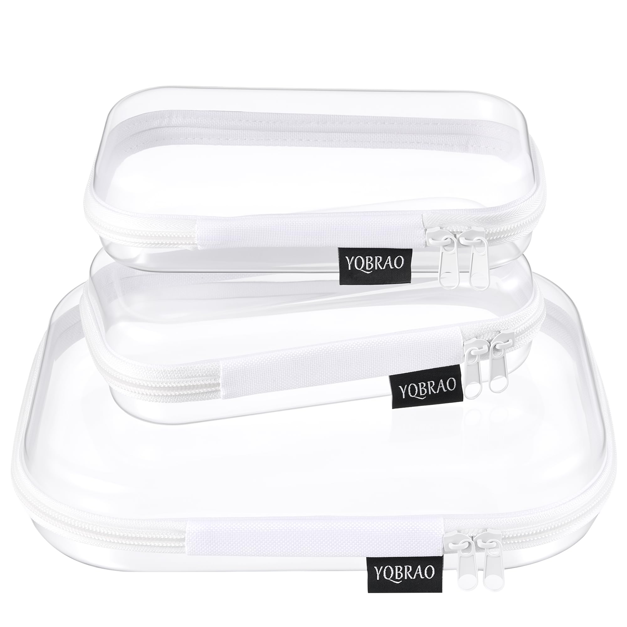 YQBRAO 3-Piece Clear Hard Shell Zipper Case Set, 1L 1M 1S, Pink
