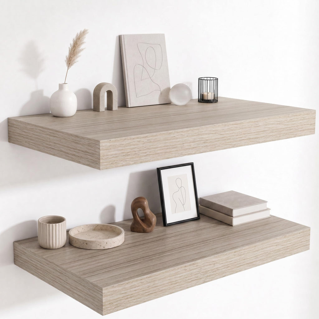 Deep Floating Shelves for Wall, 12 Inch Wide Small Wall Shelves Set of 2, 2 Inch Thick Invisible Wall Mounted Shelves for Bathroom Bedroom Nursery,Walnut Color