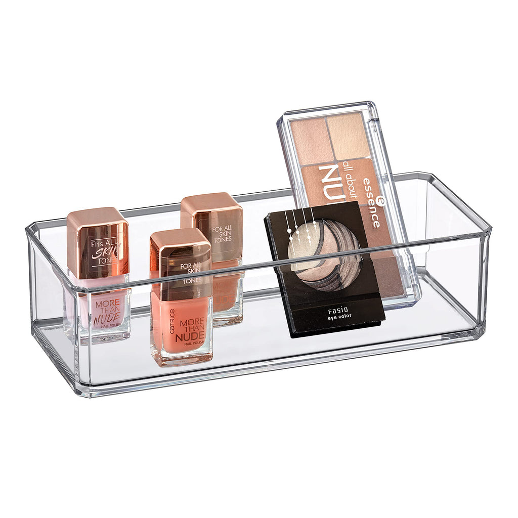 Amazing Abby - Glamour - 2-Pack Acrylic 3-Compartment Makeup Organizer, Transparent Plastic Lipstick Holder, Perfect Bathroom Vanity Storage Solution for Lipsticks, Nail Polishes, and More