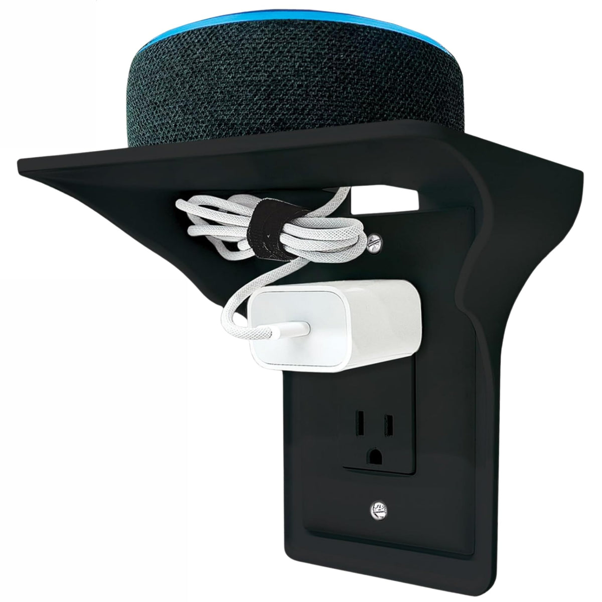 Power Perch Outlet Shelf with Cord Storage Strap, Plug Shelf White 2-Pack