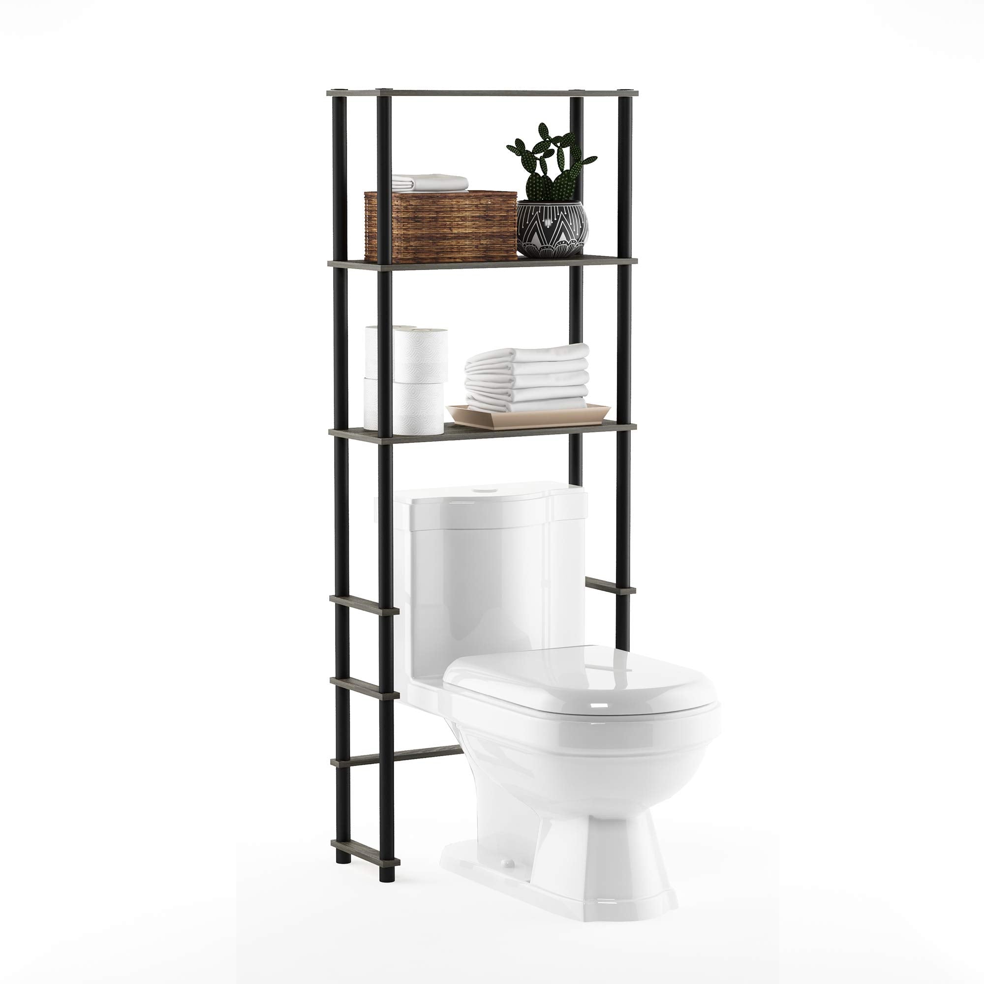 Furinno Turn-N-Tube Over The Toilet Storage, 3-Shelf Over The Toilet Organizer, Freestanding Space Saver Bathroom Shelf, for Bathroom Organizers and Storage, White
