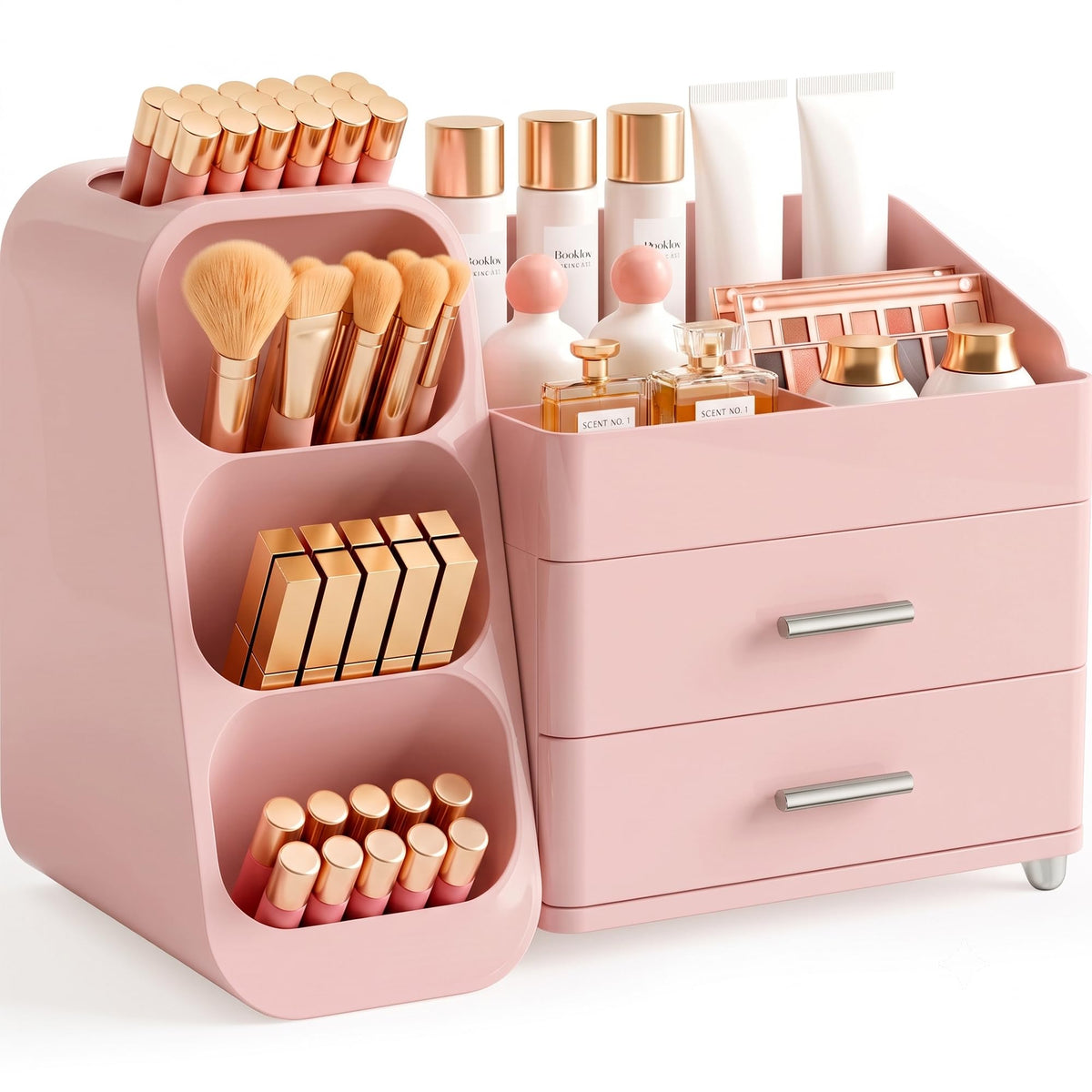 Booklov Large Makeup Organizer for Vanity Countertop, White