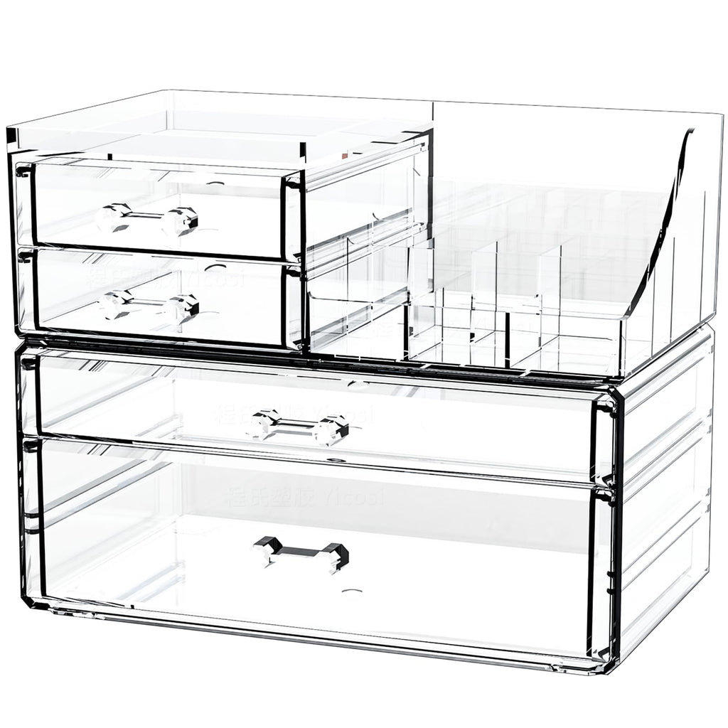 Acrylic Clear Makeup Organizer Countertop,Stackable Skincare Organizer for Vanity With 8 Drawers,Large Plastic Desk Accessories Organization,Bathroom Cosmetic Organizer Countertop for Beauty,Skin Care